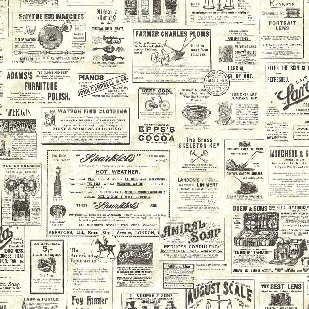 1000x1000 Chesapeake Adamstown Cream Vintage Newspaper Cream Wallpaper Sample CTR64271SAM Home Depot