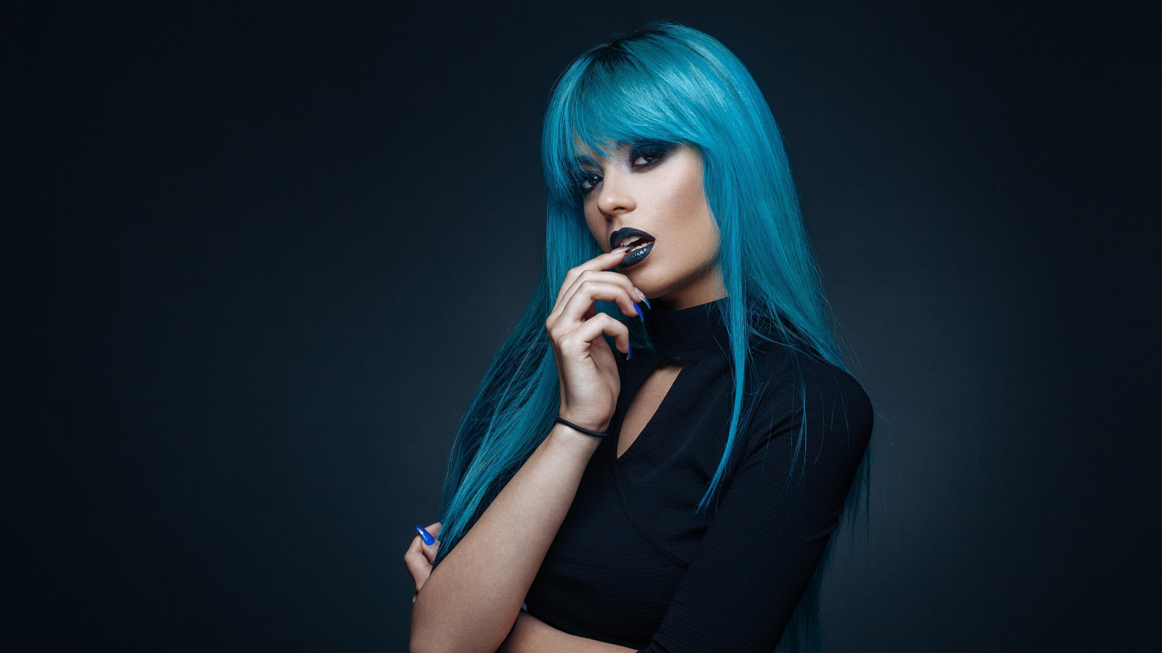 3840x2160 Wallpaper Blue hair girl, makeup 3840x2160 UHD 4K Picture, Image