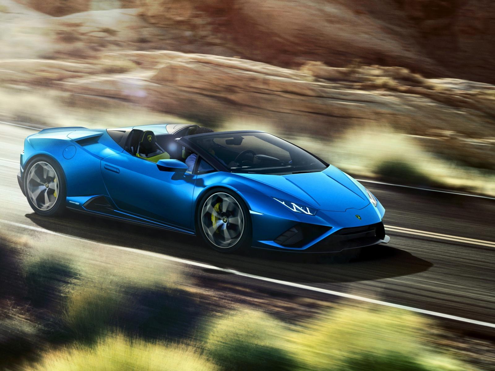1600x1200 blue Lamborghini Huracan EVO RWD Spyder at speed Desktop wallpaper 1600x1200