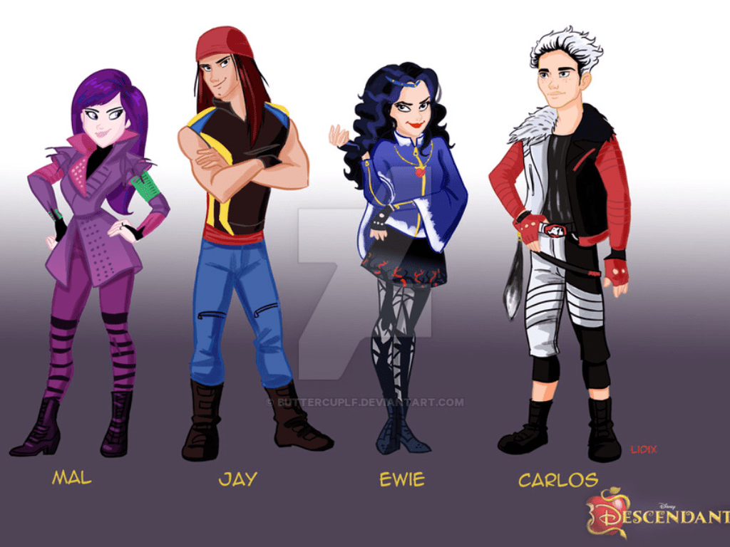 1024x768 Disney's Descendants fan art of Mal, Jay, Evie and Carlos
