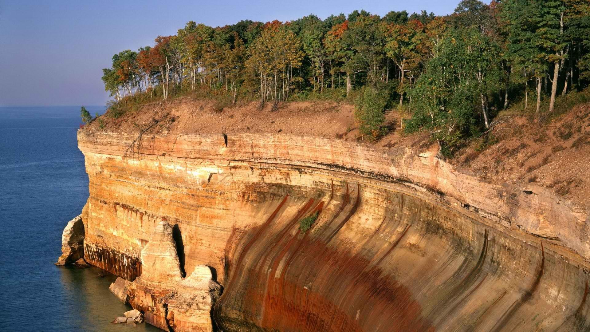 1920x1080 Rocks Michigan National Park afternoon Lake Superior wallpaperx1080