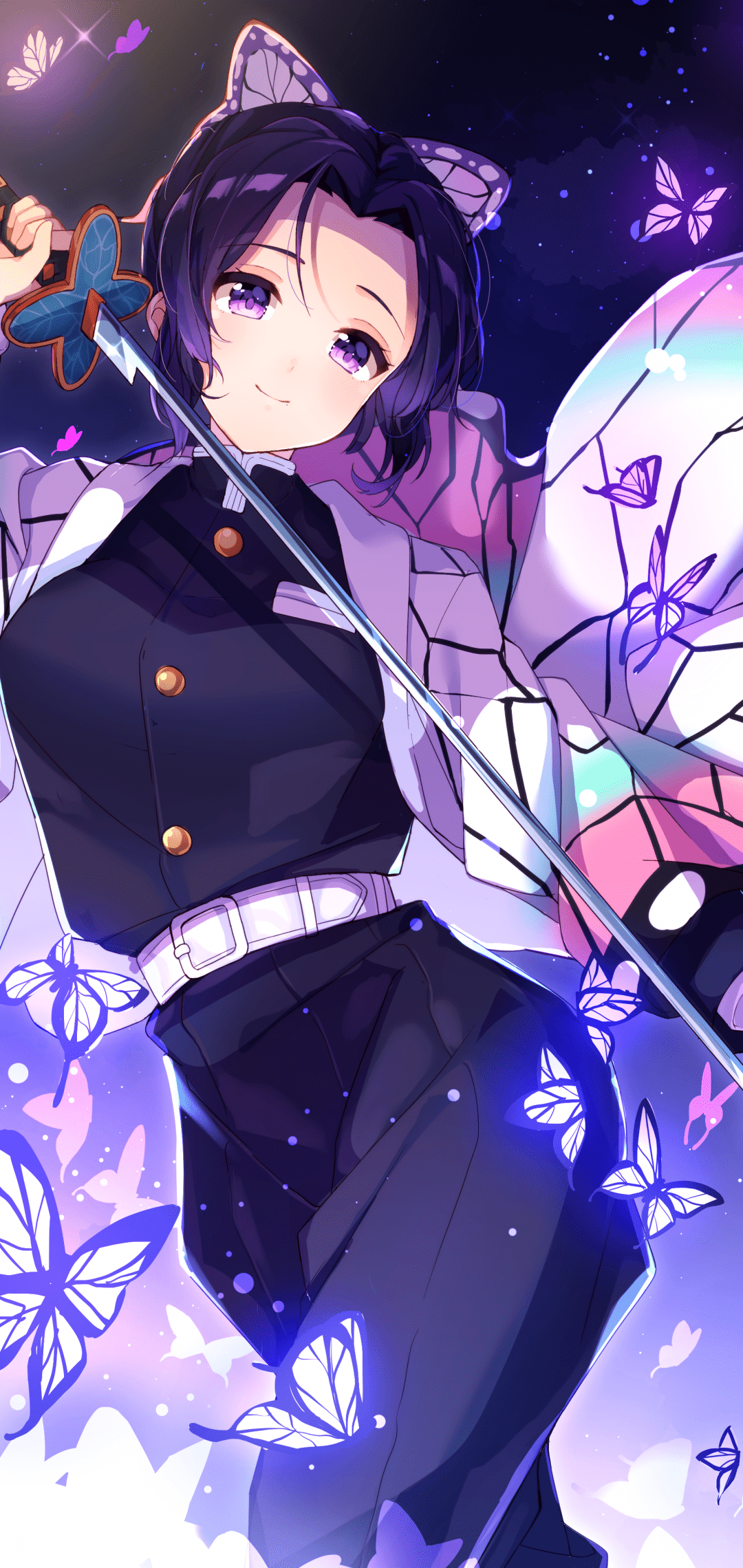 1080x2280 Download 1080x2280 Kimetsu No Yaiba, Kochou Shinobu, Demon Slayer, Smiling, Katana, Butterflies Wallpaper for Samsung Galaxy S10e, Xiaomi Mi A2 Lite, OnePlus 6