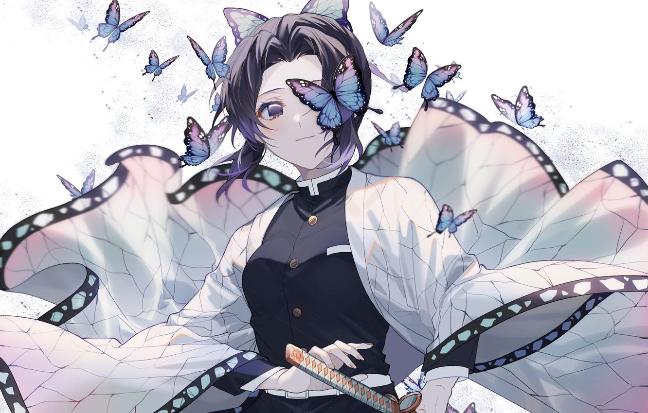 1332x850 Wallpaper girl, butterfly, sword, The Blade Cleaves Demons, Shinobu Kochou image for desktop, section сёнэн