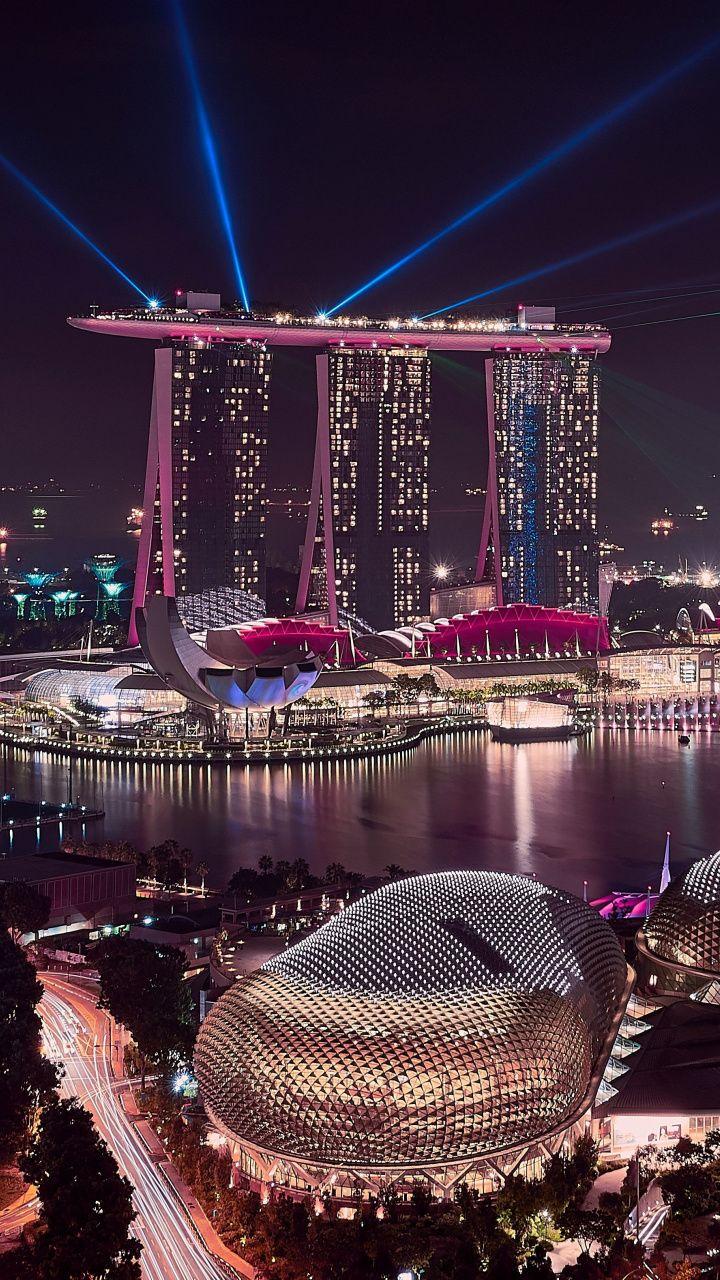 720x1280 Download 720x1280 wallpaper Marina Bay Sands, Singapore, cityscape, buildings, aerial view, Samsung. Sands singapore, Singapore travel, Beautiful places to travel