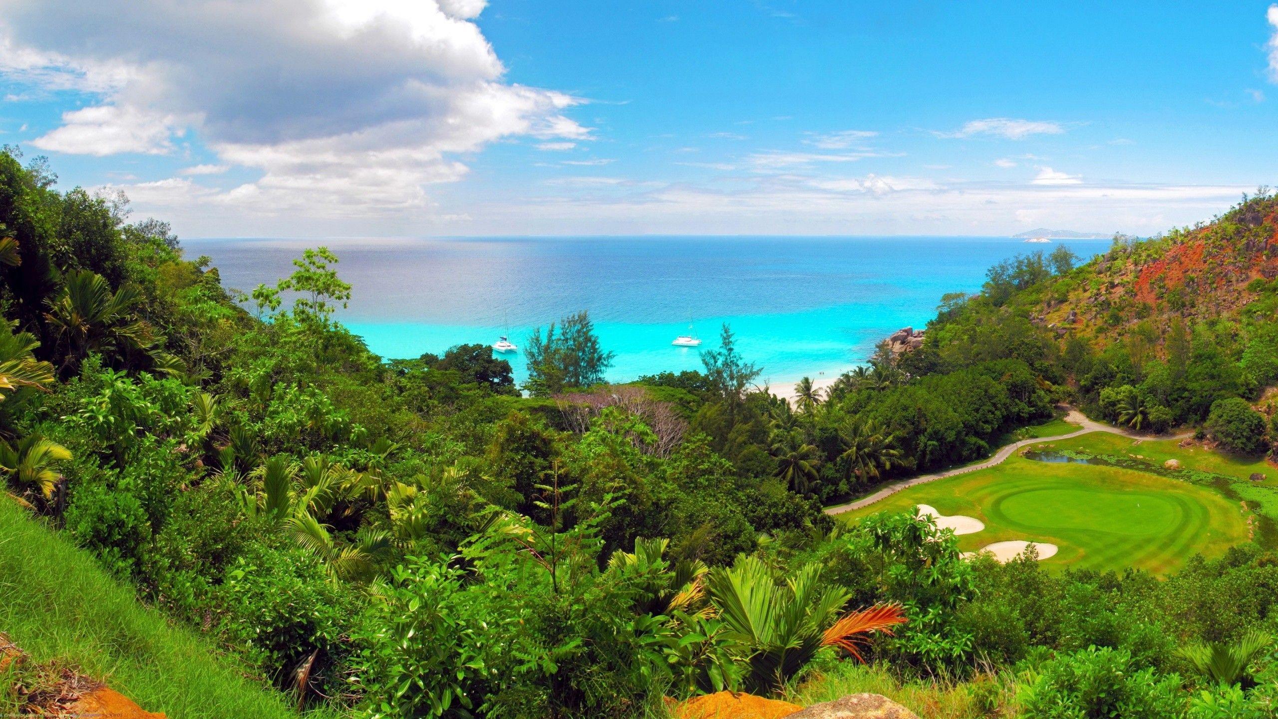 2560x1440 Other: Greens Nature Golf Landscapes Golfing Seascapes Dual Monitor