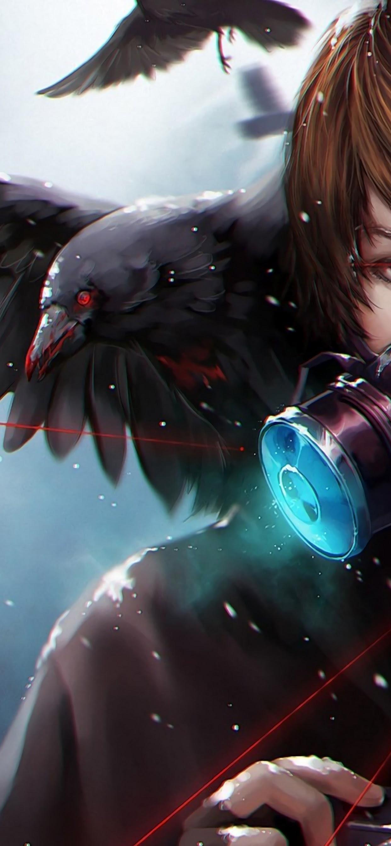 1242x2688 Anime Gas Mask Crow 4K Wallpaper