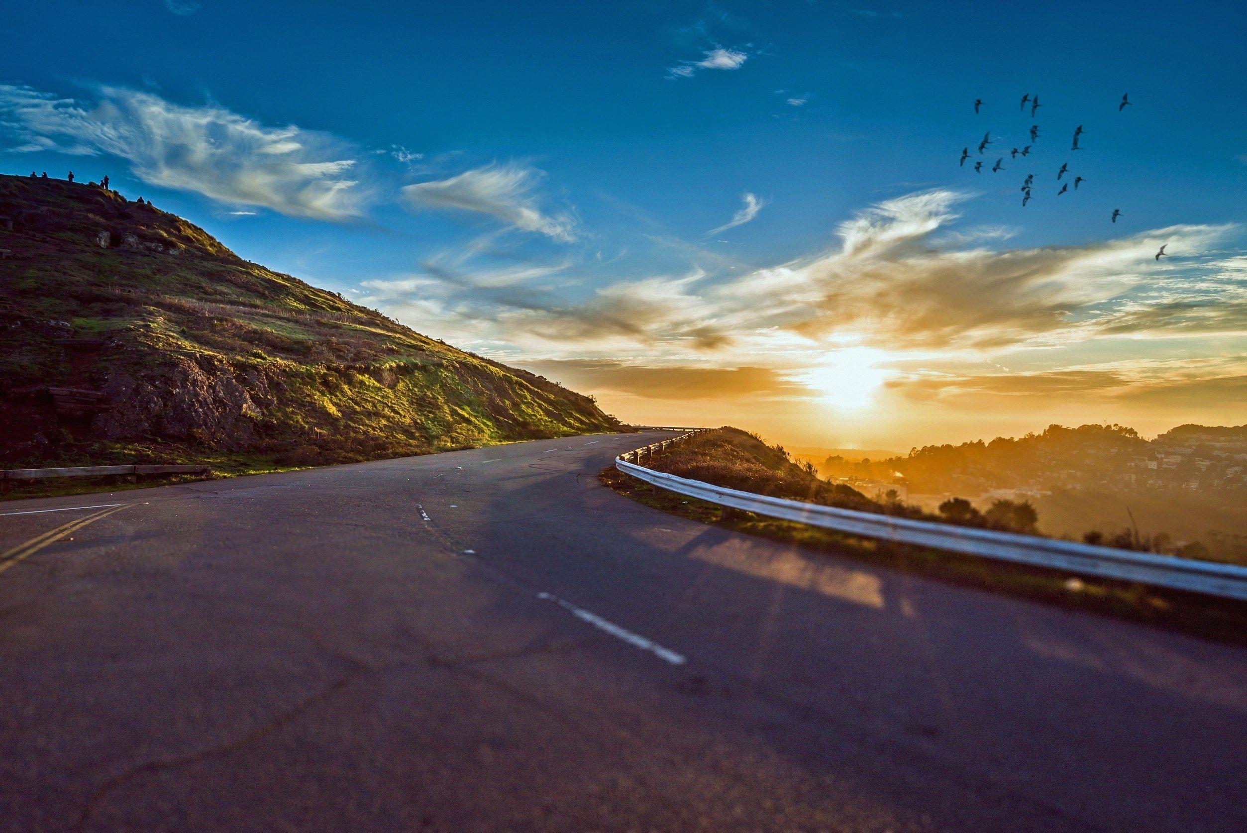 2506x1674 mountain road #winding road #travel #sunrise #landscape wallpaper