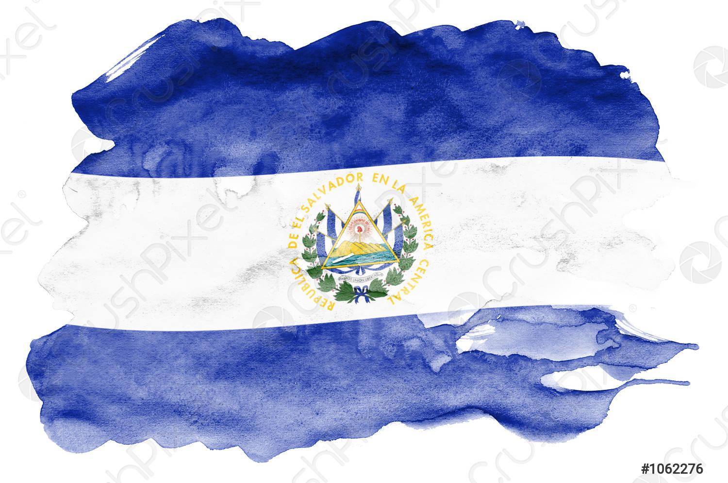 1500x994 El Salvador flag is depicted in liquid watercolor style isolated