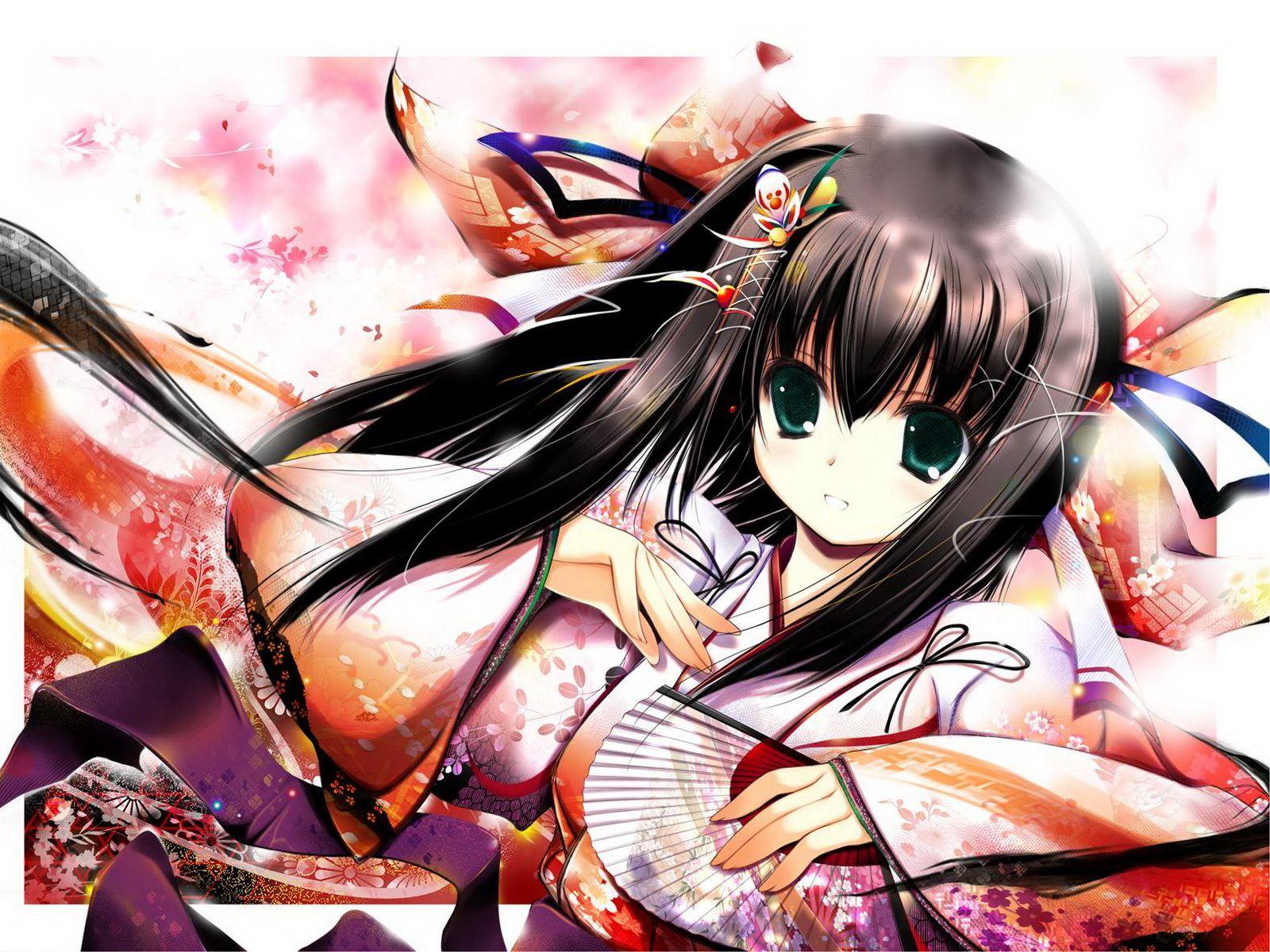 1600x1200 Anime Ninja Girl trong Kimono.  Hình nền Hoạt hình Nhật Bản.  Phim hoạt hình