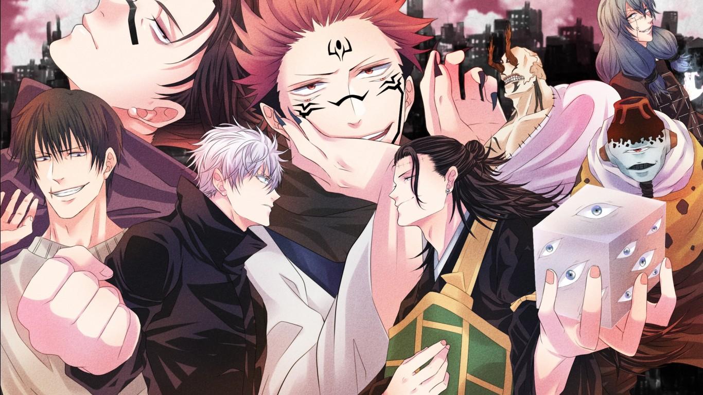 1366x768 Blue Eyes Boy Brown Eyes Grey Hair Hanami Jujutsu Kaisen Mahito Satoru Gojo School Uniform Suguru Geto Sukuna Toji Fushiguro White Hair HD Jujutsu Kaisen Wallpaper