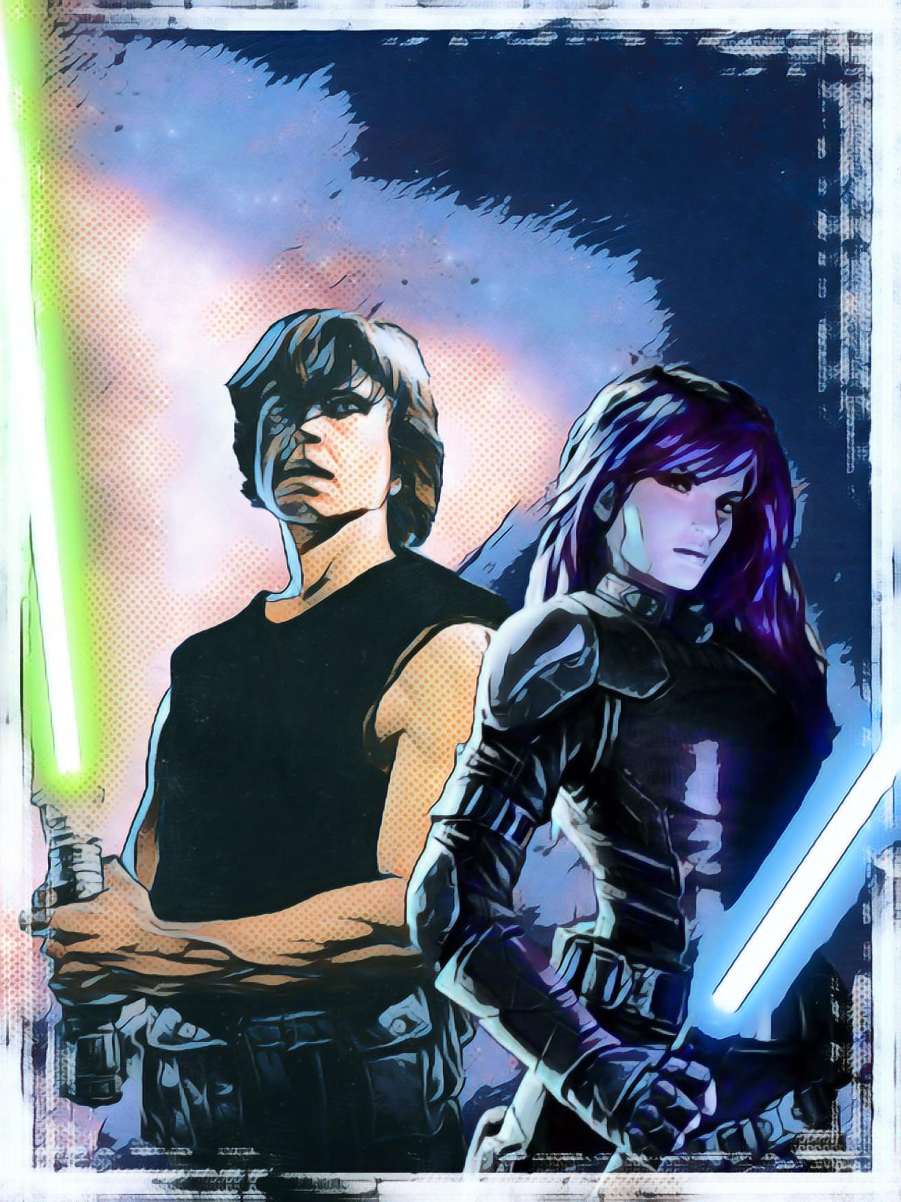 1312x1750 I combined two classic image of Luke Skywalker and Mara Jade and changed the lightsabers to match.: StarWarsEU