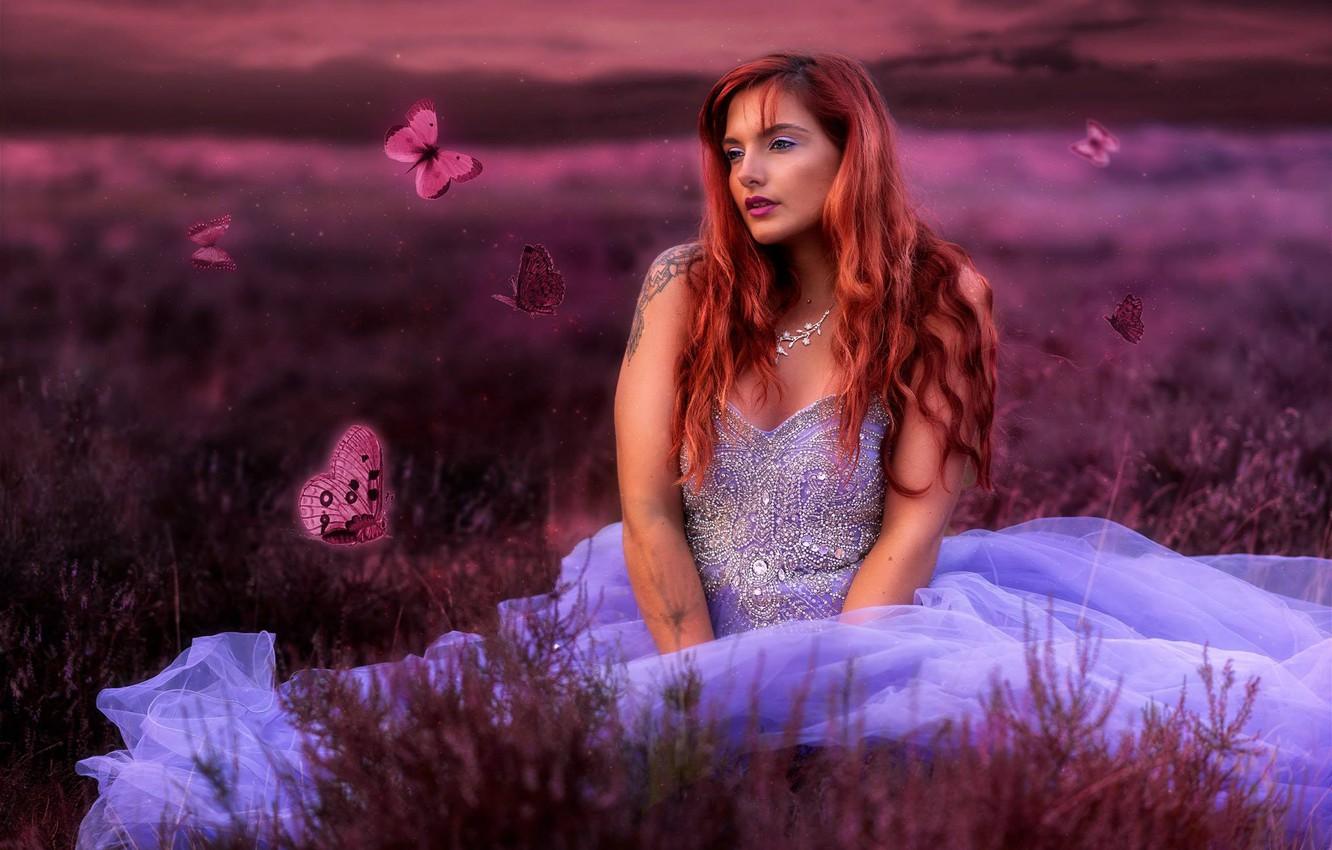 1332x850 Wallpaper girl, butterfly, mood, dress, Mara Jade, PixelFun, Berthold Zumbrink image for desktop, section настроения