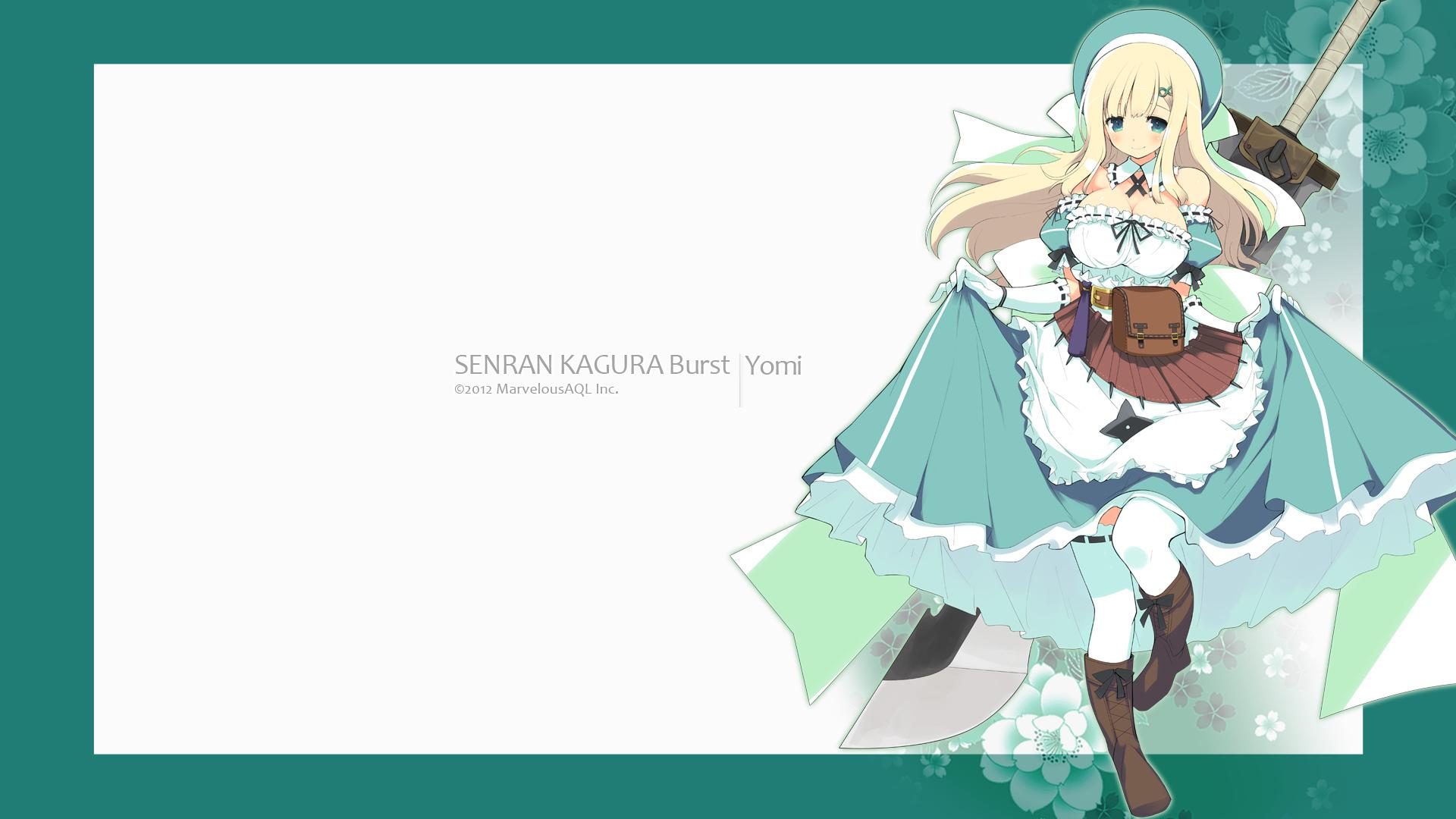 1920x1080 yaegashi nan senran kagura yomi (senran kagura) cleavage dress thighhighs wallpaper