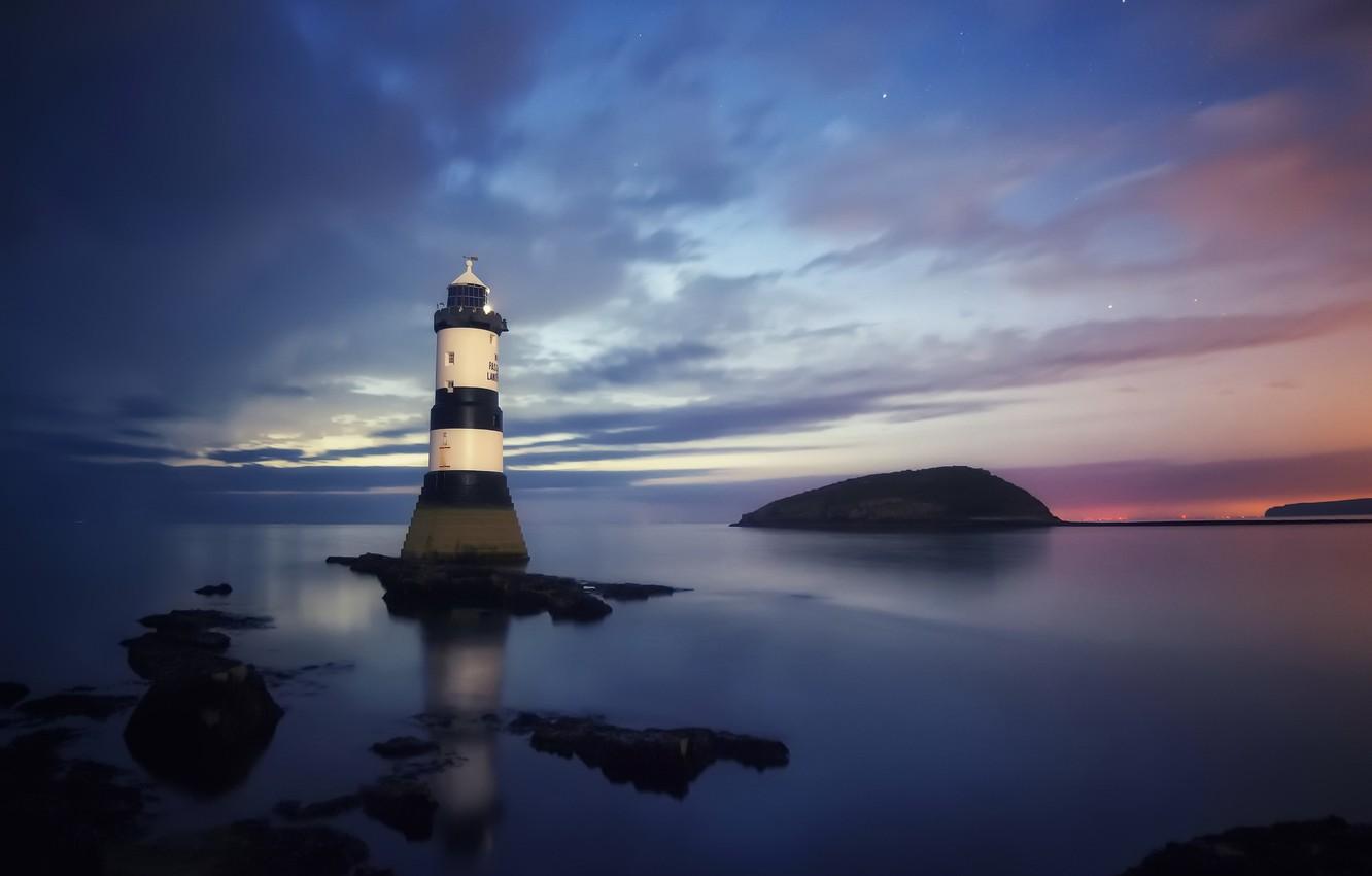 1332x850 Wallpaper sea, night, lighthouse image for desktop, section пейзажи
