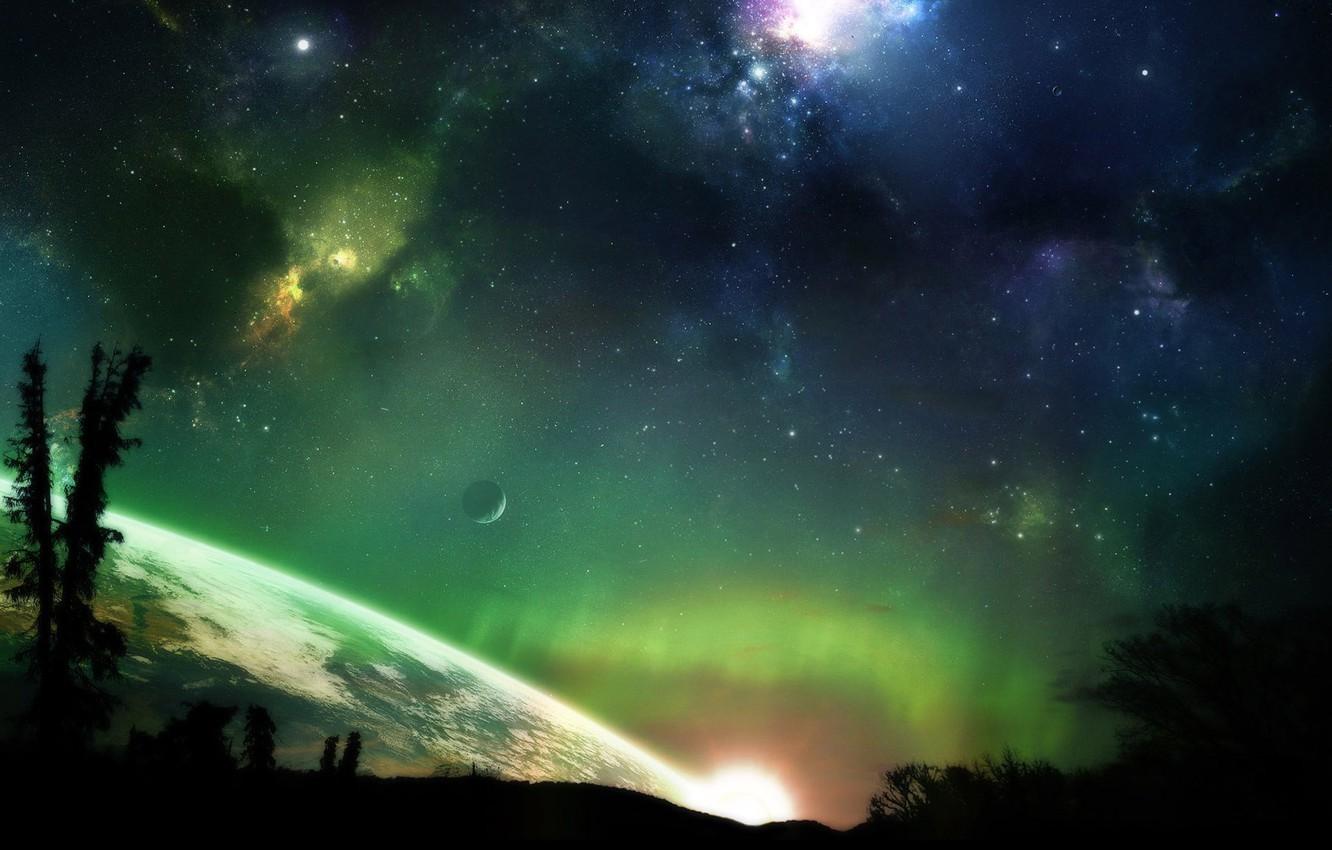 1332x850 Wallpaper stars, the universe, planet, Aurora borealis image for desktop, section космос