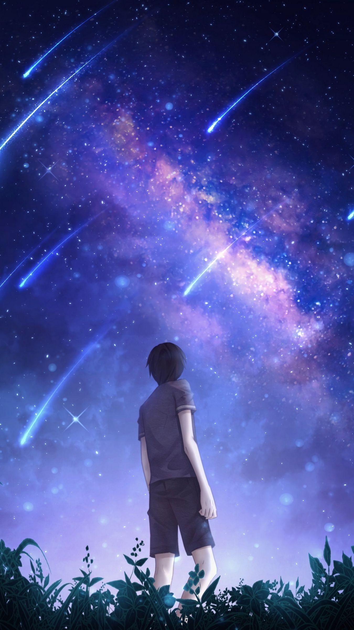 Anime Night Stars Sky Clouds Scenery 4K Wallpaper iPhone HD Phone #7720i