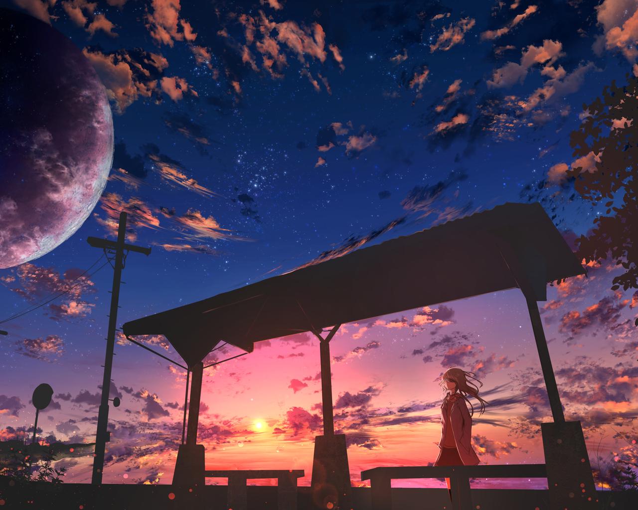 Starry Night Sky Moon Stars Anime Scenery 8K Wallpaper #6.2218