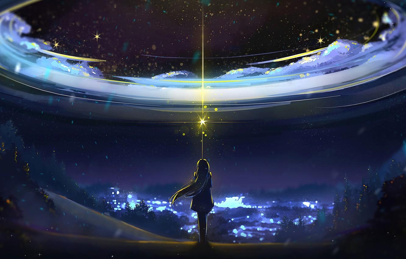 1332x850 Beautiful Night Sky Wallpaper Anime
