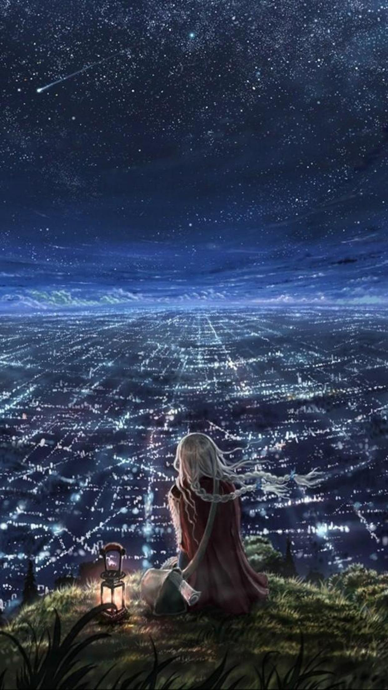 1242x2208 Starry Night Anime Wallpaper