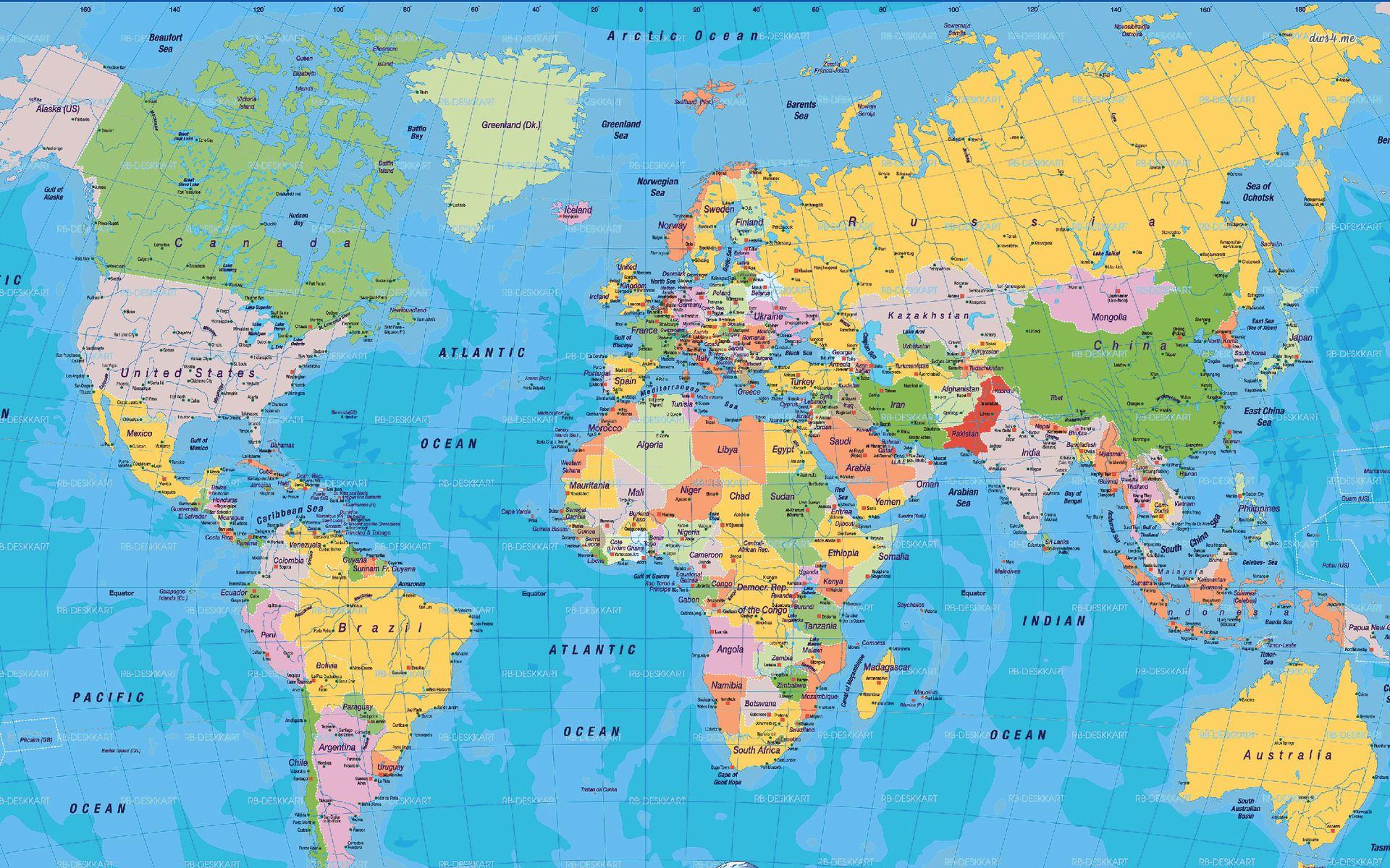 1920x1200 Fondo de pantalla gratuito del mapa del mundo en resolución 1920x1200. World map printable, World map wallpaper, World political map