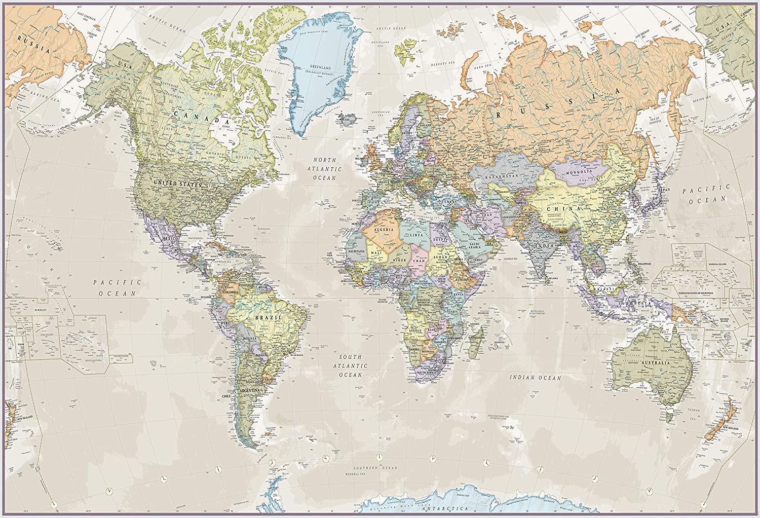 1500x1022 Maps International World Map Mural Map Of The World Wallpaper X 62 Colours: Home & Kitchen