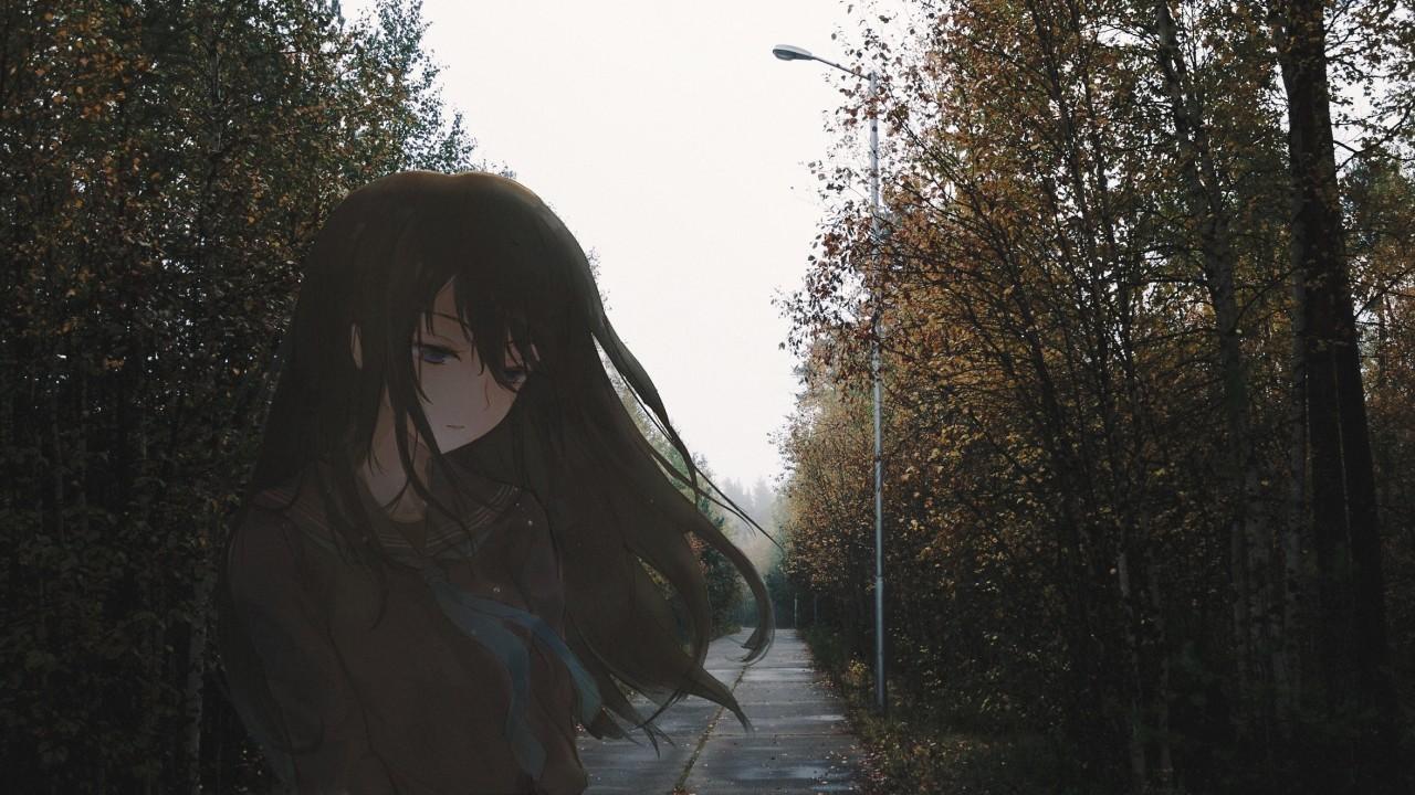 1280x720 Download 1280x720 Anime Girl, Sad Expression, Black Hair Wallpaper