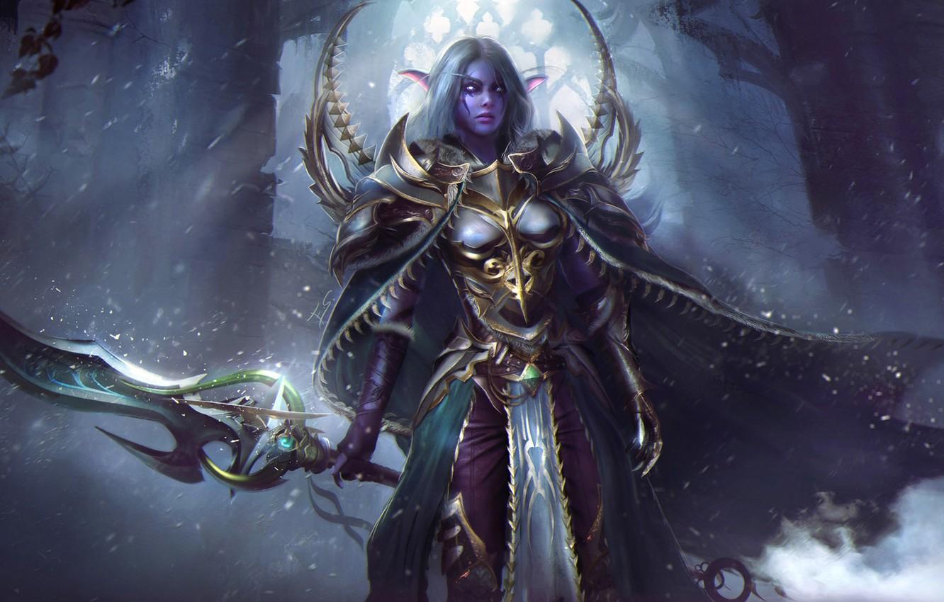 1332x850 Photo Wallpaper Girl, Sword, World Of Warcraft, Warcraft, Elf Warrior Art