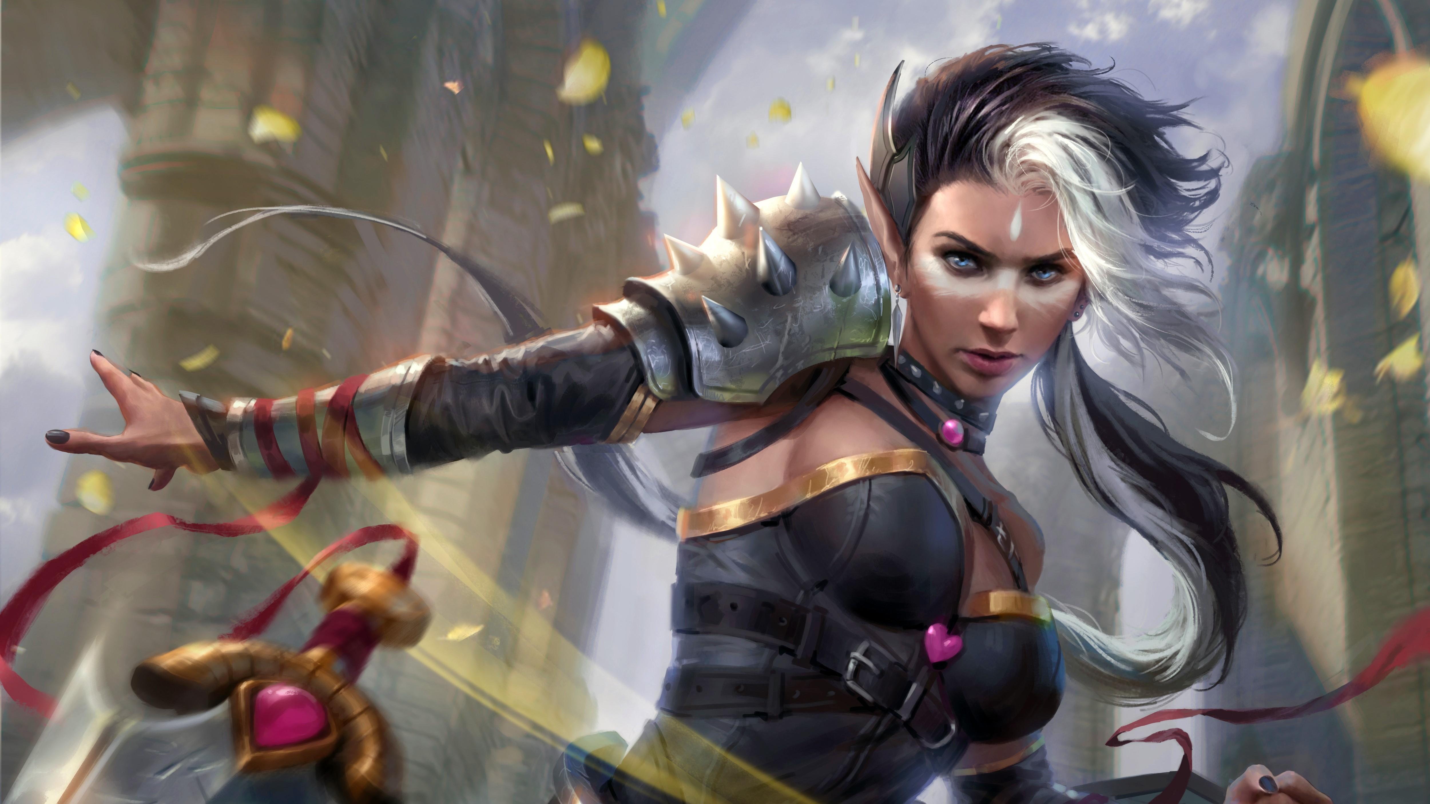 5000x2812 Warrior Elf Woman 4k Ultra HD Wallpaper