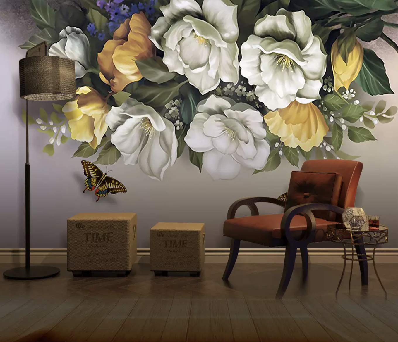 1360x1170 Murwall Dark Floral Wallpaper Flower Wall Mural Vintage Floral Wall Art English Home Decor Living Room Bedroom Retro Cafe Wall Decor: Handmade