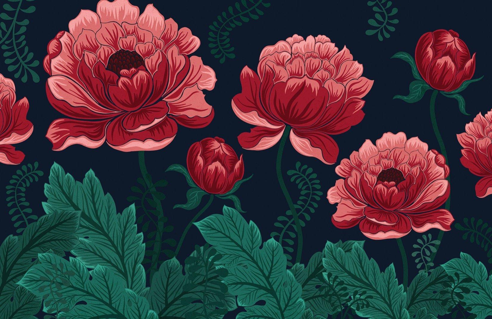 1650x1070 Pink & Dark Green Floral Wallpaper Mural