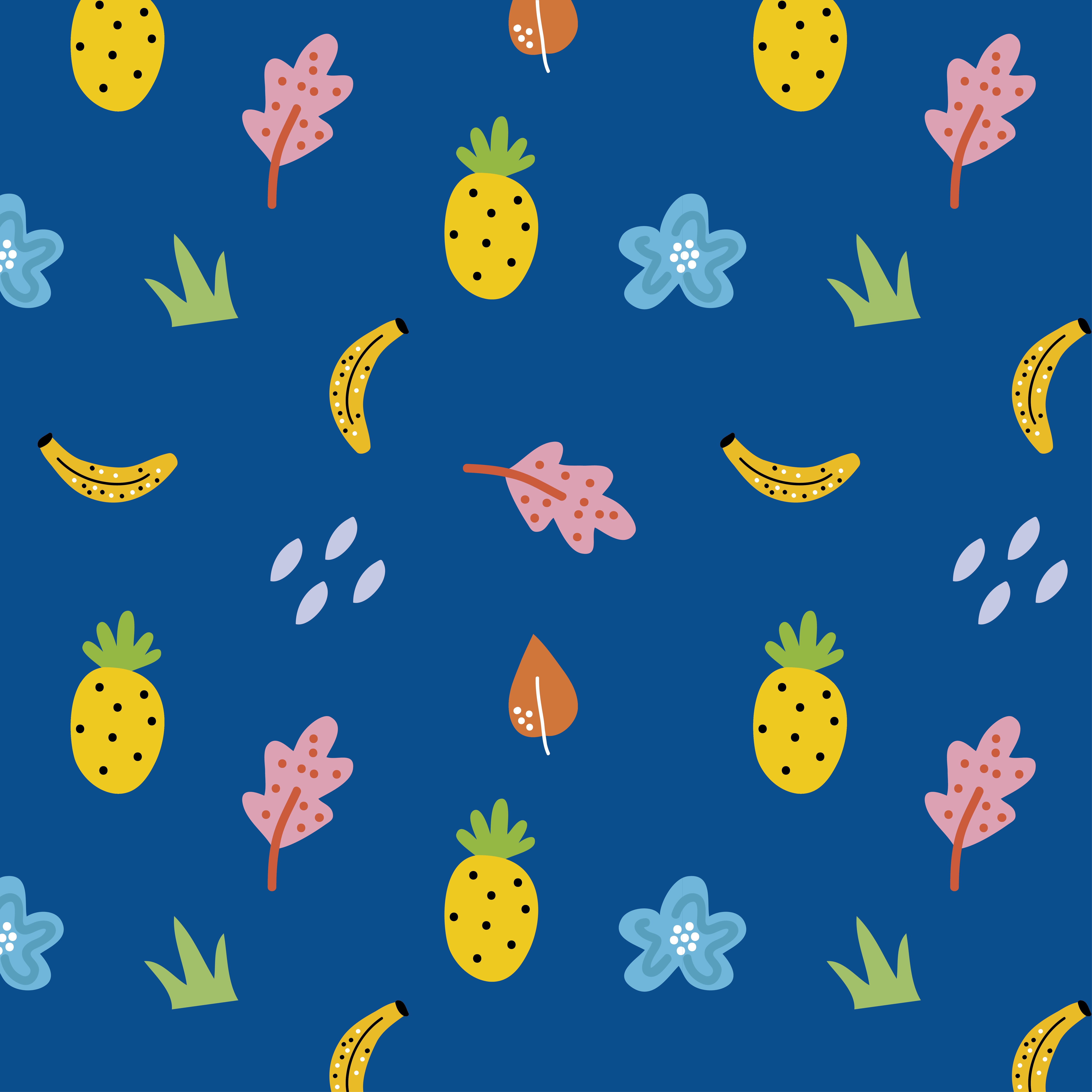 6667x6667 Fruits and flowers blue seamless pattern background