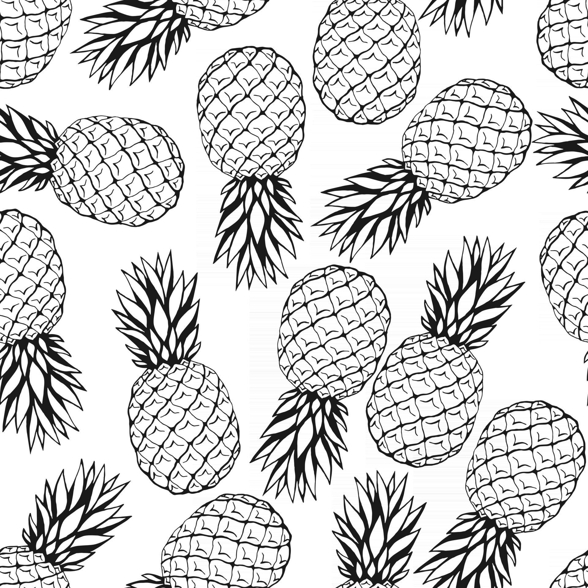1920x1920 Seamless pattern with hand drawn fruits elements pineapple. Vegetarian wallpaper. For design packaging, textile, background, design postcards and posters