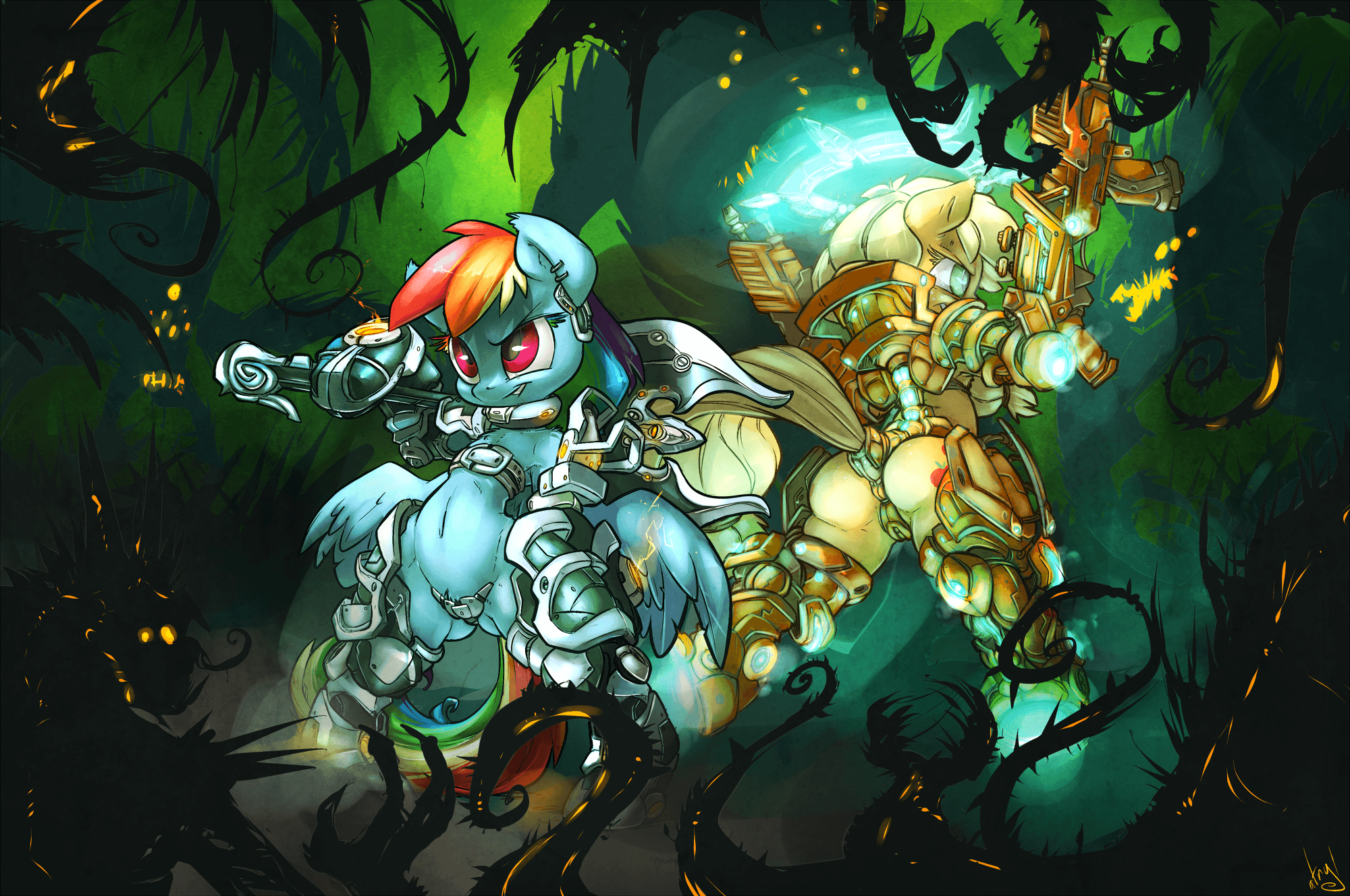 2000x1329 applejack, armor, artist:atryl, axe, belly, bipedal, body