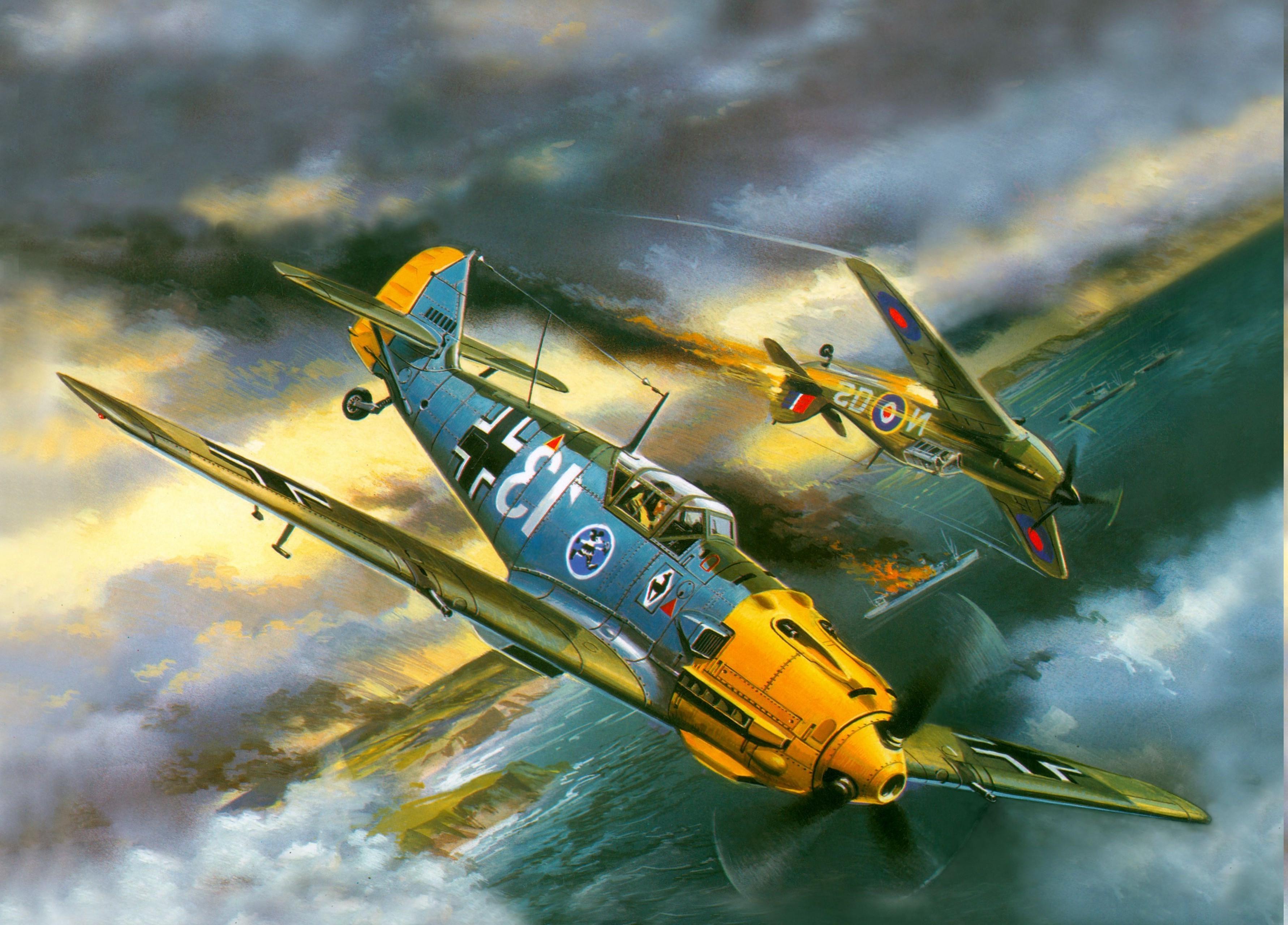 3564x2560 messerschmitt messerschmitt bf 109 world war ii germany military aircraft luftwaffe hawker hurricane HD wallpaper, Background
