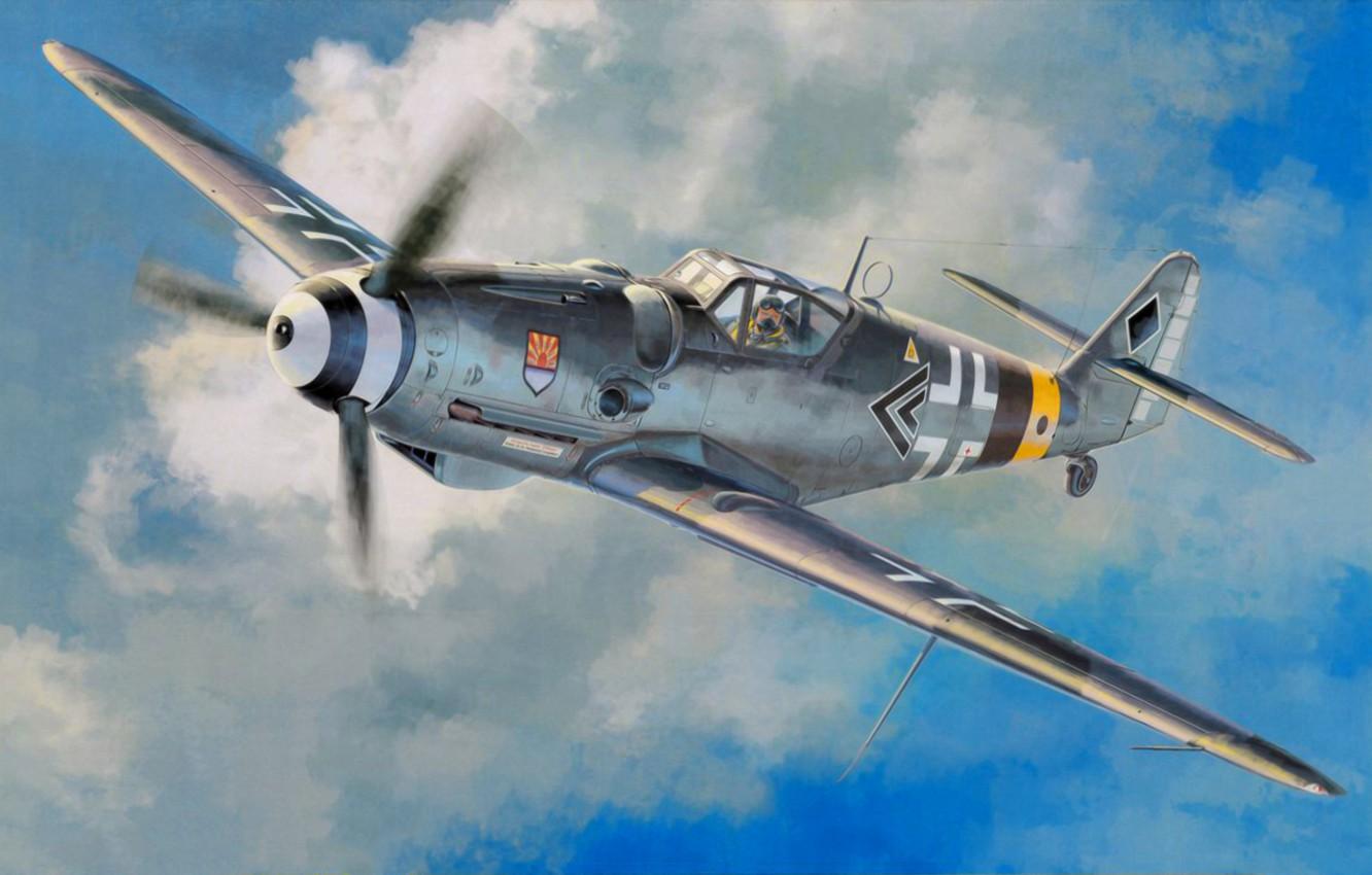 1332x850 Wallpaper Fighter, War, Art, Airplane, Painting, Ww Messerschmitt Bf 109 G 14 Image For Desktop, Section авиация
