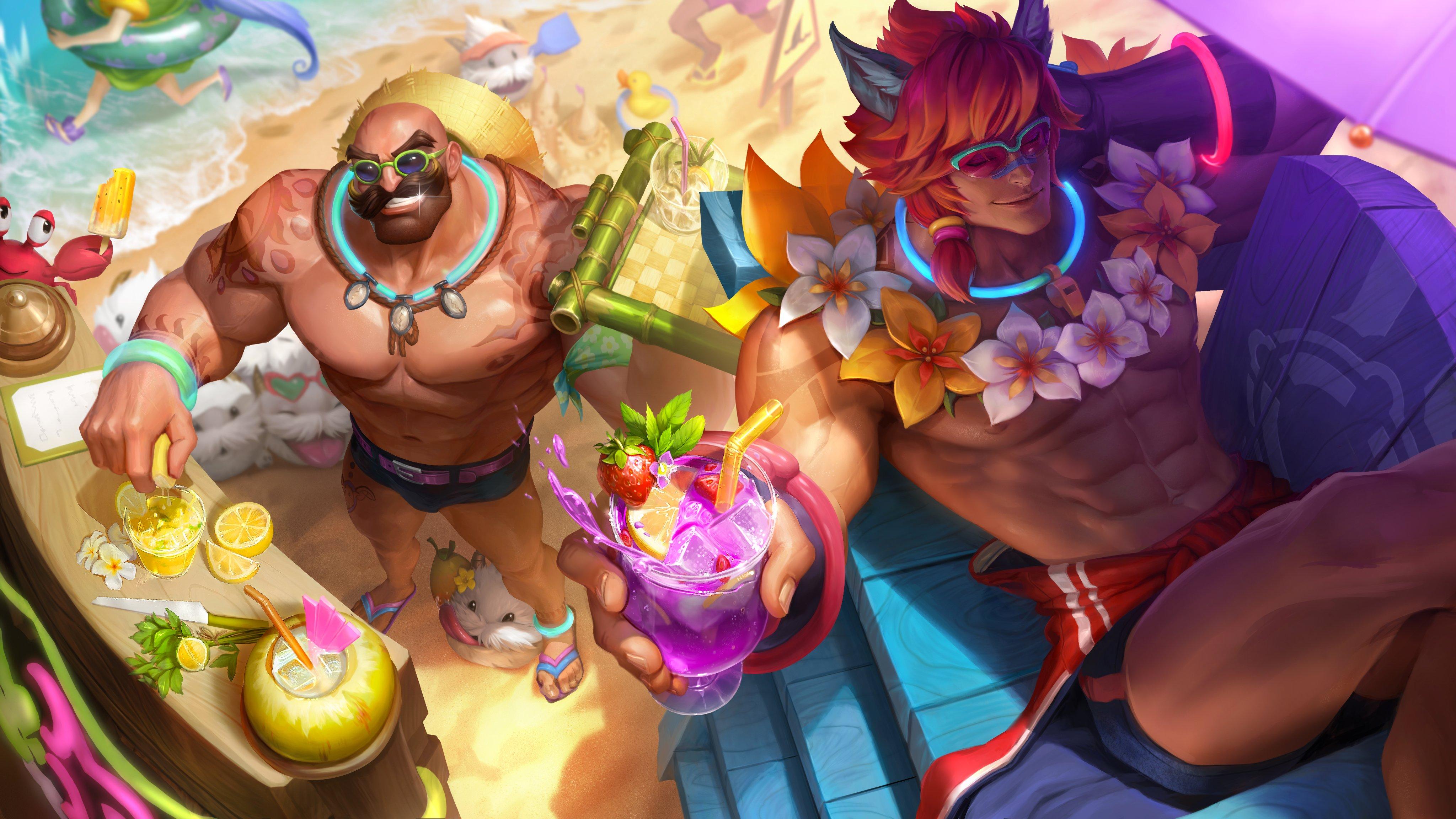 4096x2304 League Of Legends Tastic Splash Art! Pool Party Braum And Sett Are Ready For Some Summer Fun