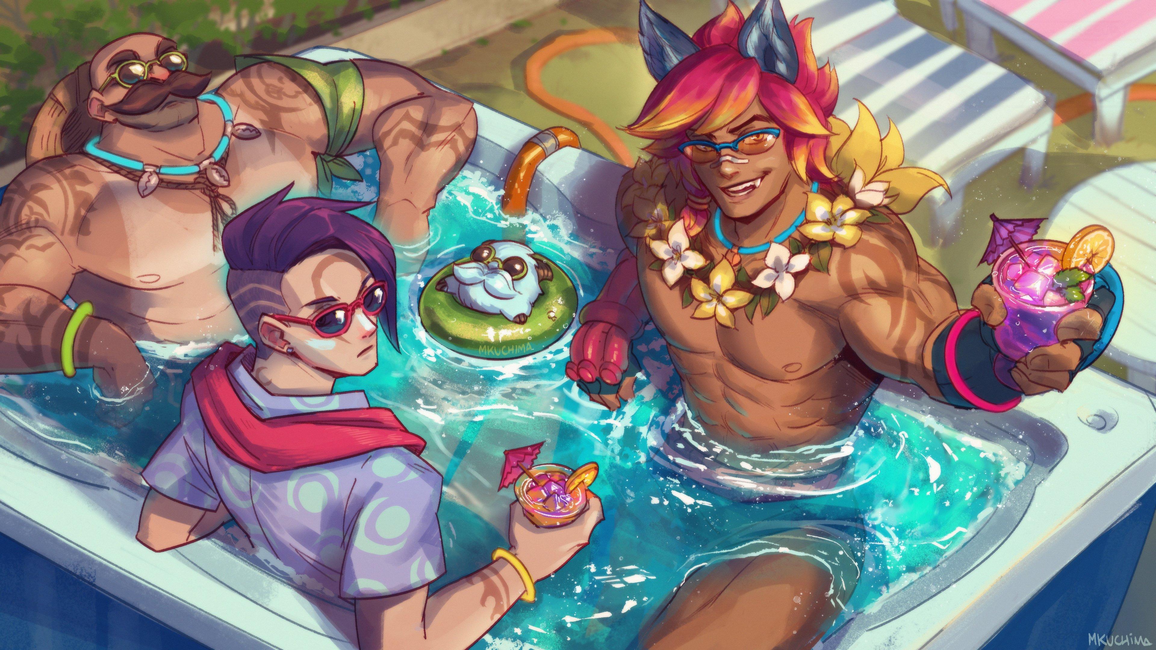 3840x2160 League Of Legends Riot Games MKUCHiMA Braum League Of Legends Sett League Of Legends Aphelios League Wallpaper:3840x2160