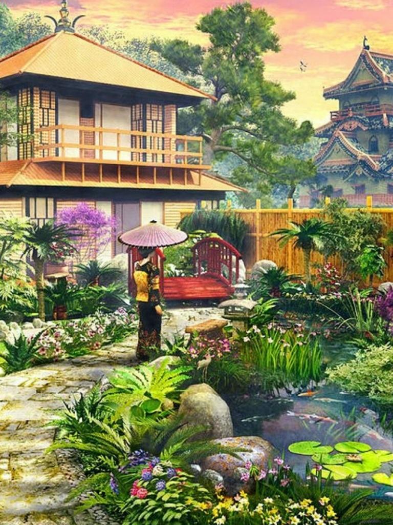 768x1024 Splendid Japanese Garden iPad wallpaper