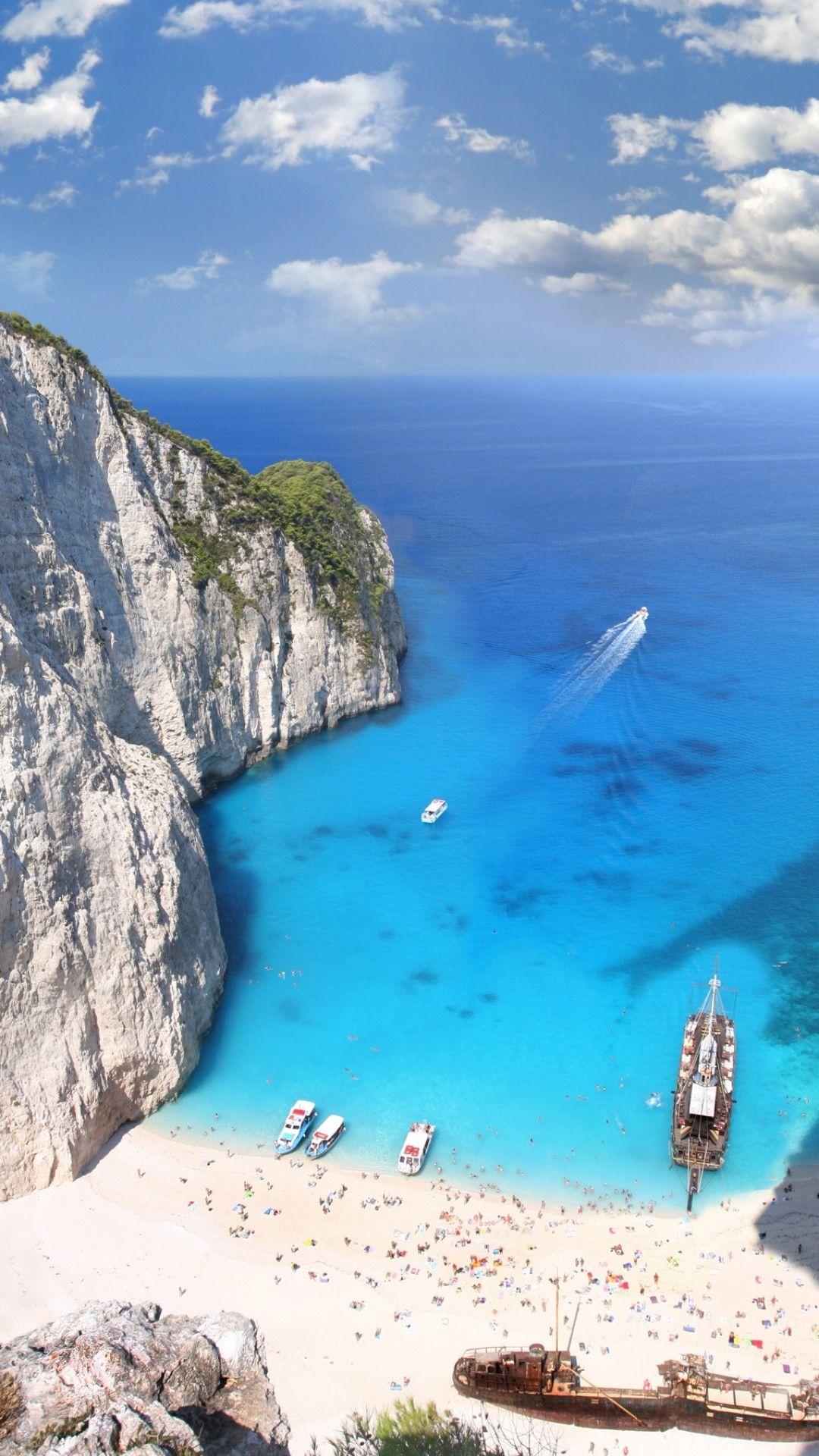 1080x1920 Download 1080x1920 Zakynthos, Greece, Mountains, Blue Ocean, Beach
