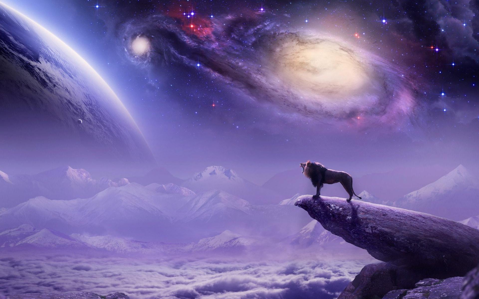 1920x1200 Nature wallpaper, roar, universe, space, fantasy art, lion, purple, sky • Wallpaper For You HD Wallpaper For Desktop & Mobile