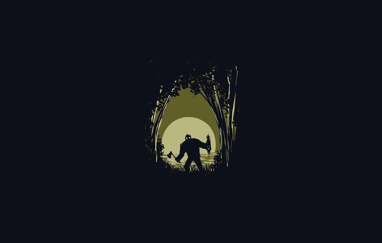 1332x850 Wallpaper trees, lake, the moon, Jason Voorhees, axe, Jason Voorhees, Friday the 13th, The Friday the 13th image for desktop, section минимализм