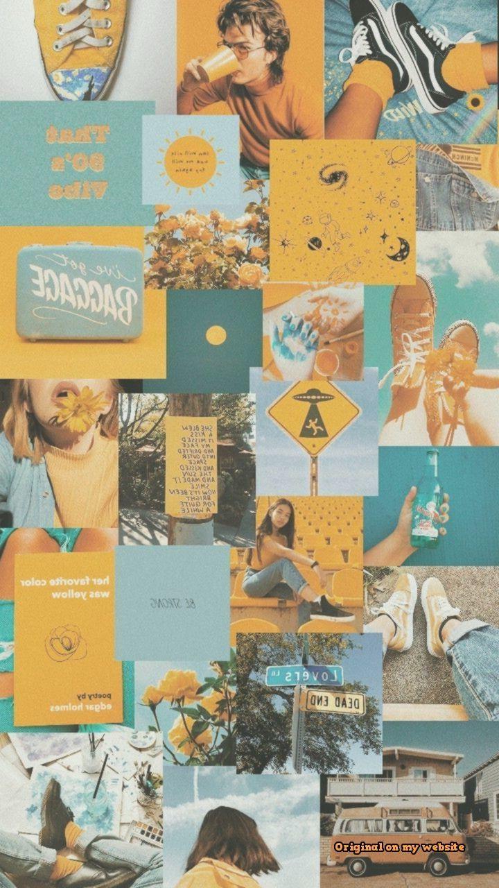 720x1280 Wallpaper Samsung Vintage and yellow aesthetic Download - # aesthetic #blue #down. iPhone wallpaper yellow, Yellow aesthetic pastel, Yellow aesthetic
