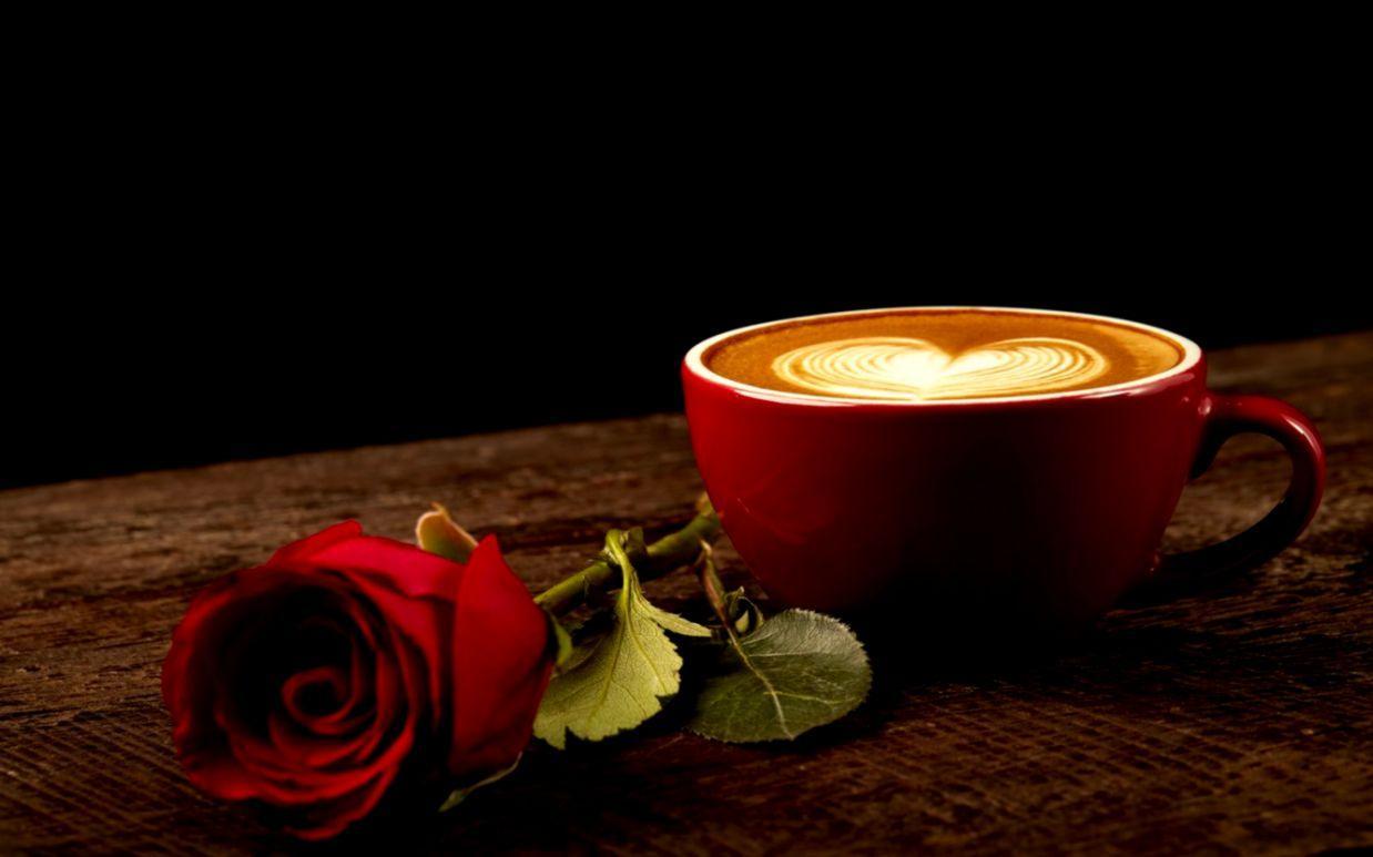1238x773 Hot Coffee And Roses Wallpaper