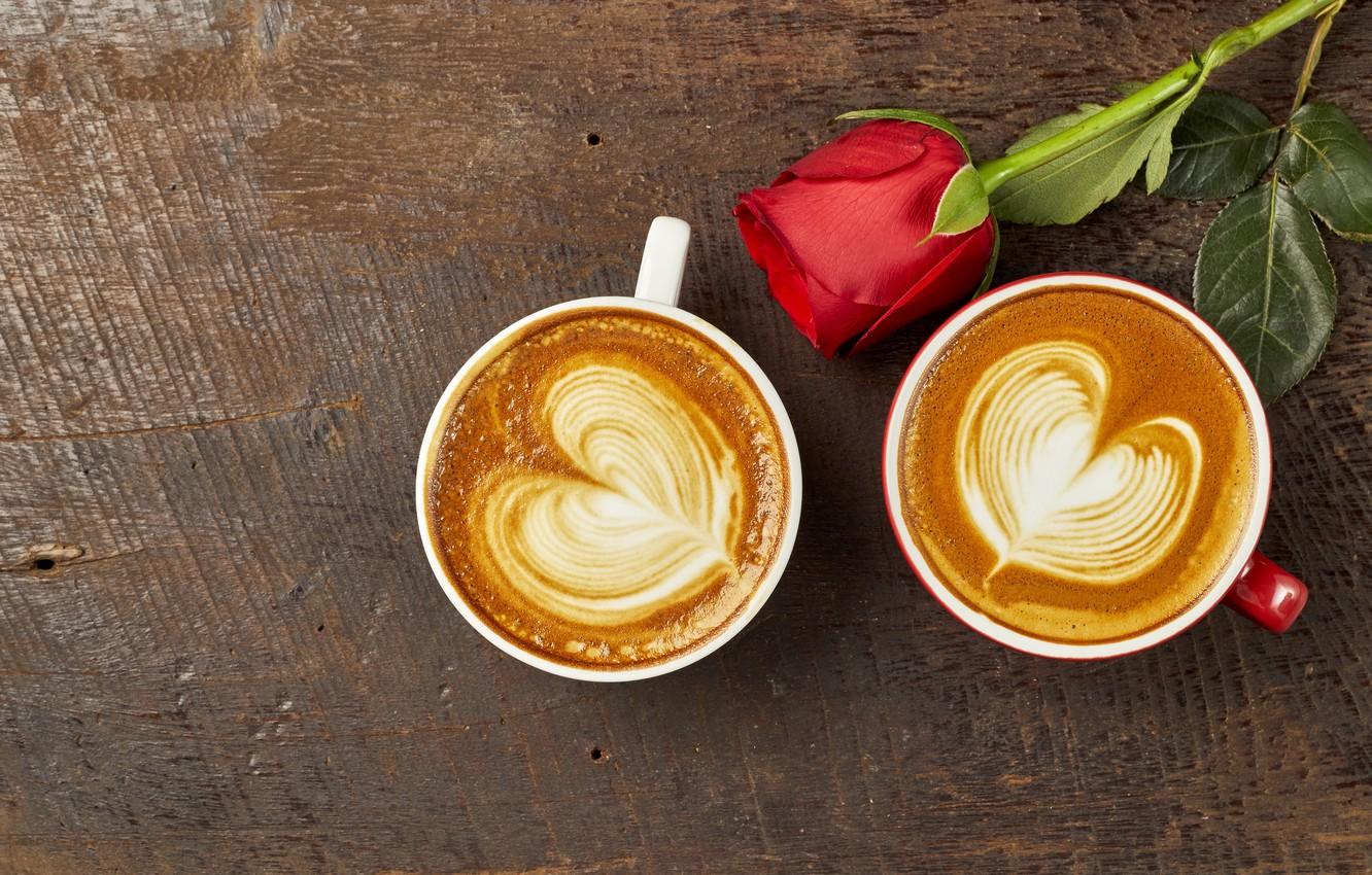 1332x850 Wallpaper love, heart, coffee, roses, Bud, Cup, red, love, rose, red rose, cappuccino, heart, wood, cup, romantic, coffee image for desktop, section настроения