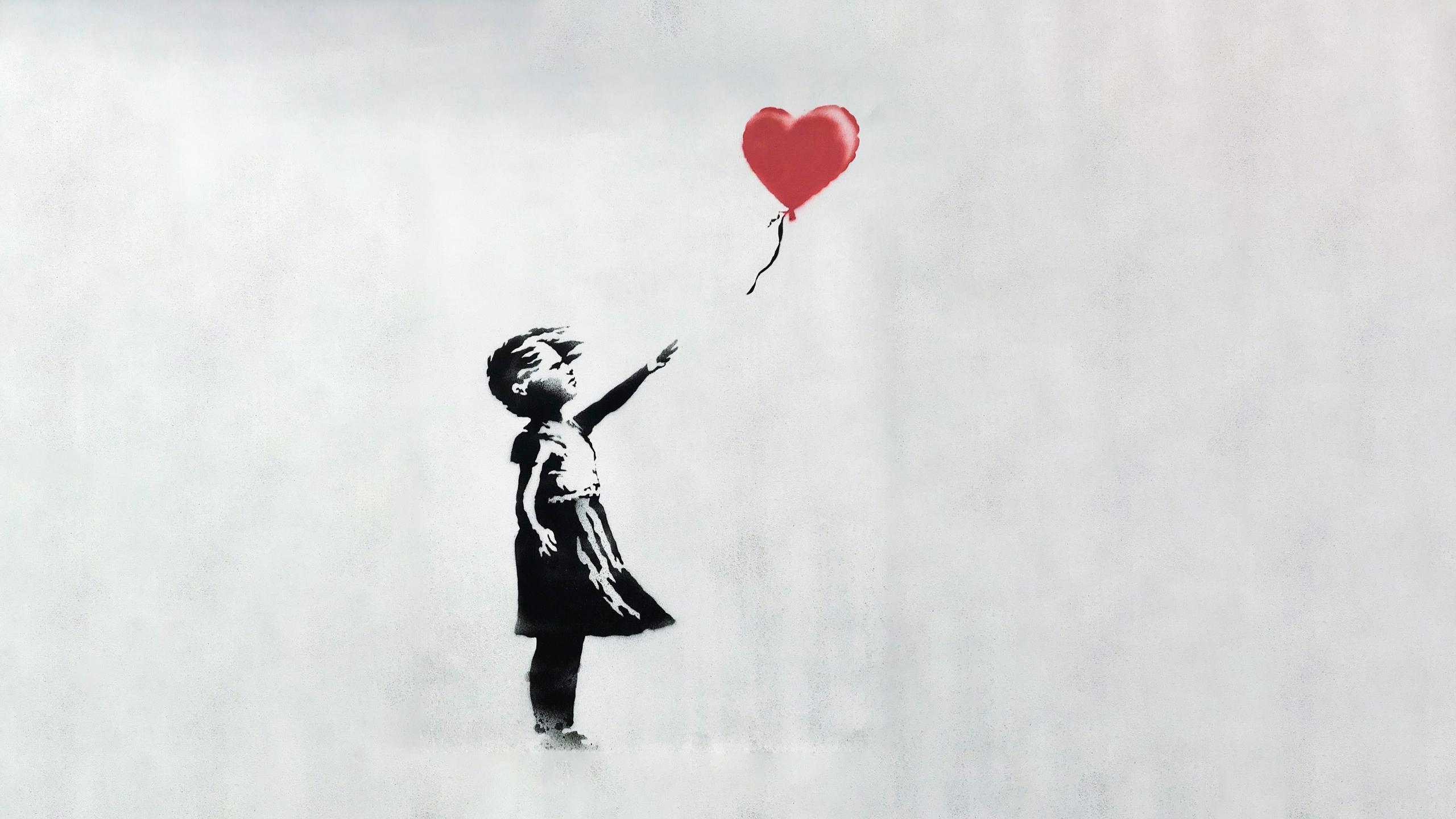 2560x1440 Girl And Balloon Wallpaper