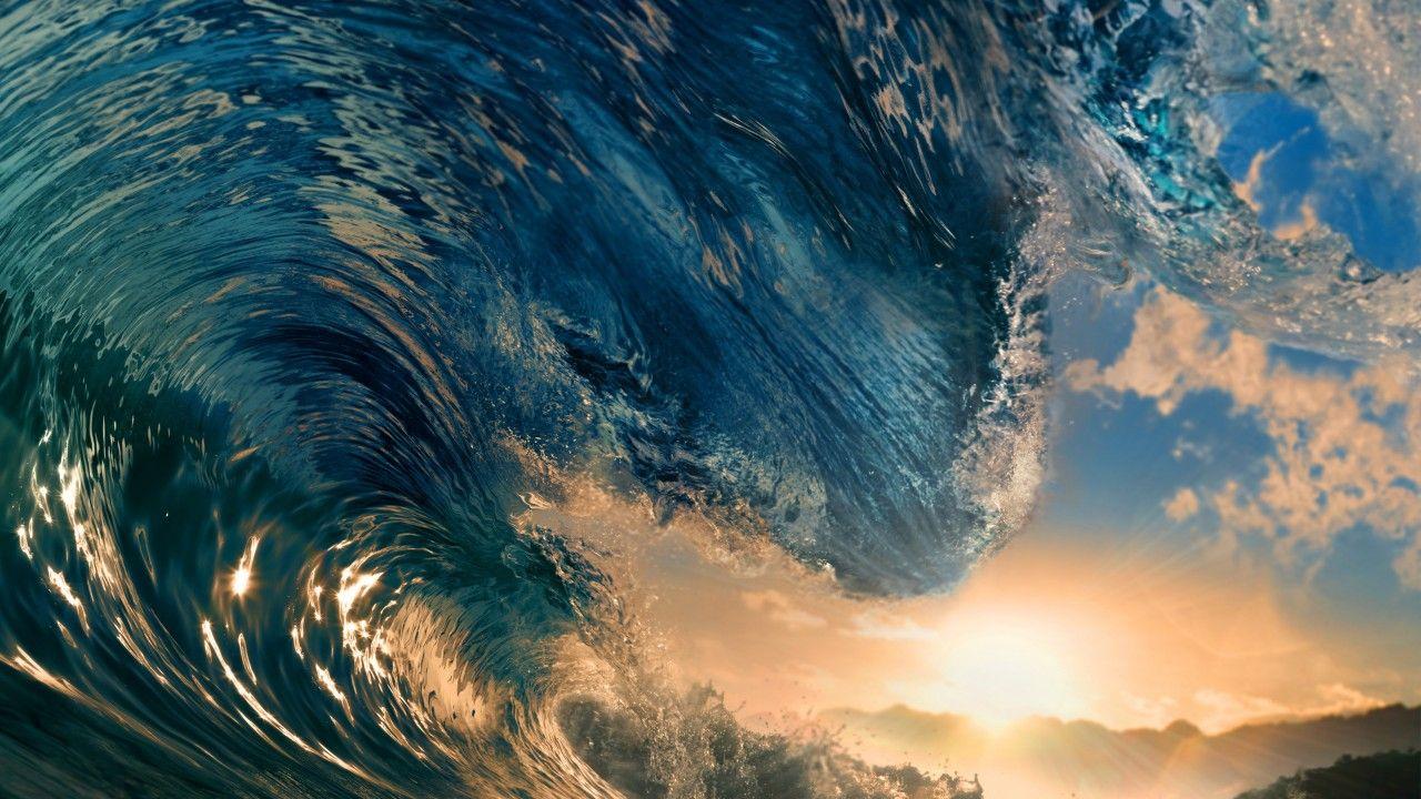 Biển hình nền 1280x720, 5k, Hình nền 4k, đại dương, Nước, làn sóng, Hoàng hôn, Bầu trời