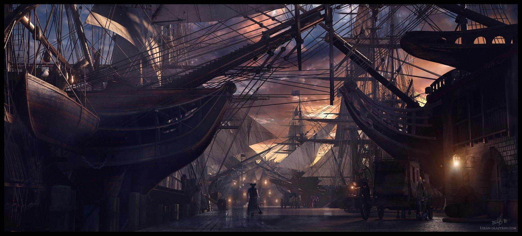1830x830 ports, Harbor, Sailing ship, Medieval, Renaissance Wallpaper HD / Desktop and Mobile Background