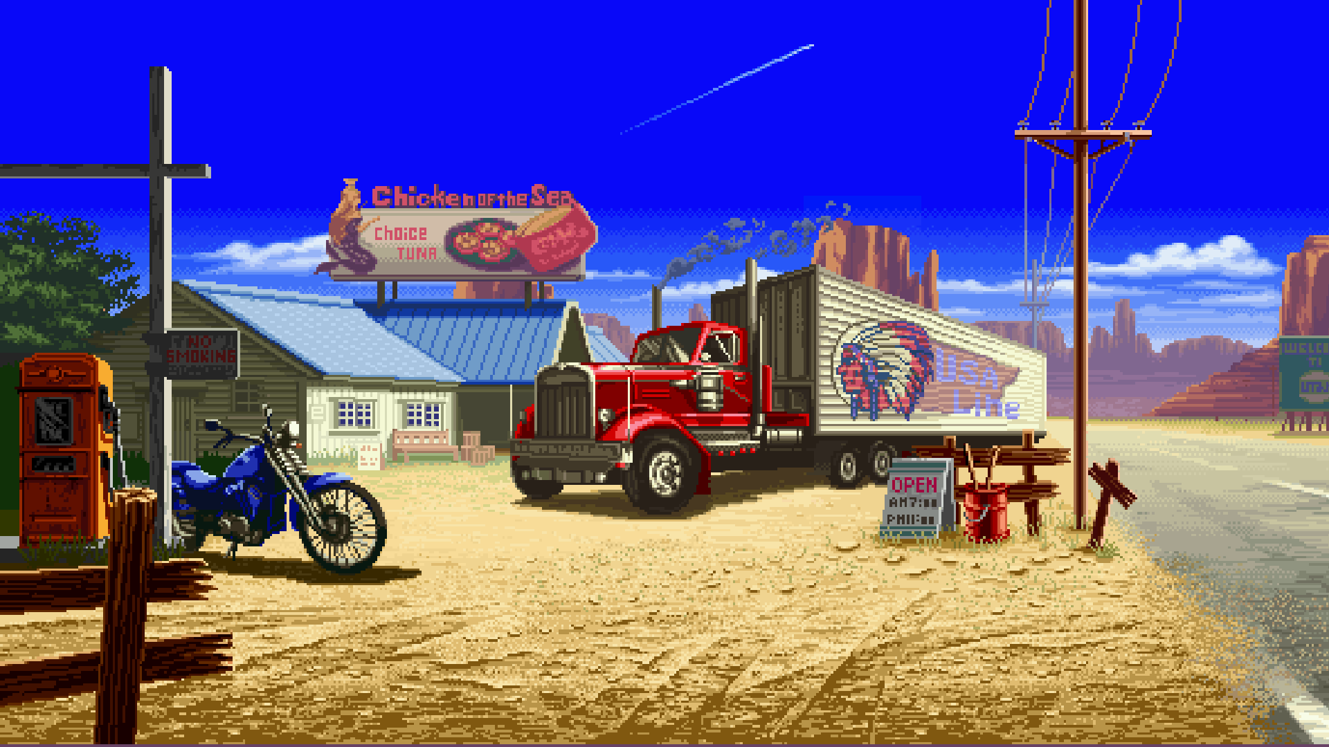 1920x1080 #pixelated, #digital art, #house, #nature, #pixels, #motorcycle, #gas stations, #road, #Truck, #mountains, #pixel art, #landscape, wallpaper. Mocah HD Wallpaper