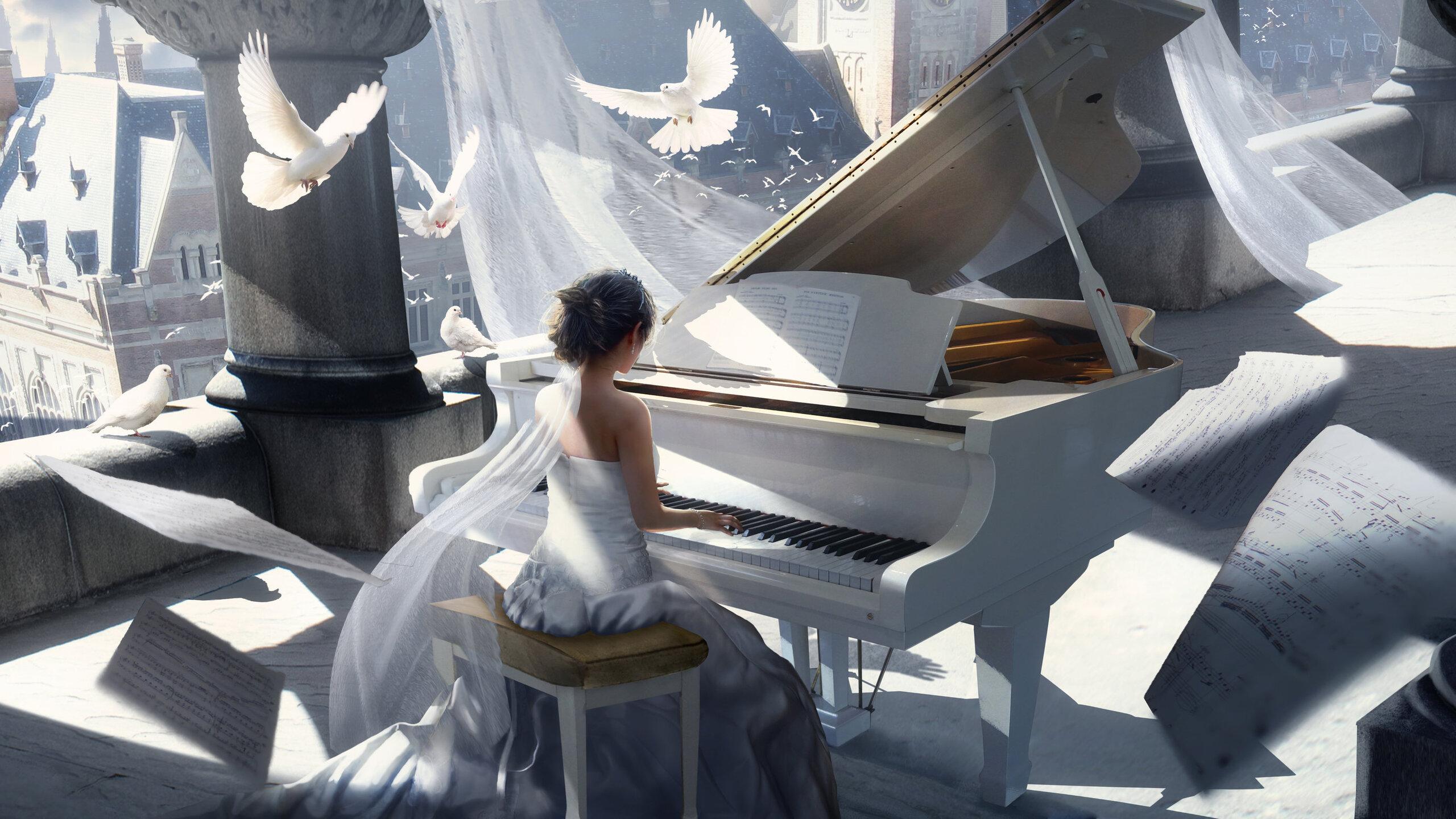 2560x1440 Girl Playing Piano Painting 4k 1440P Resolution HD 4k Wallpaper, Image, Background, Photo and Picture