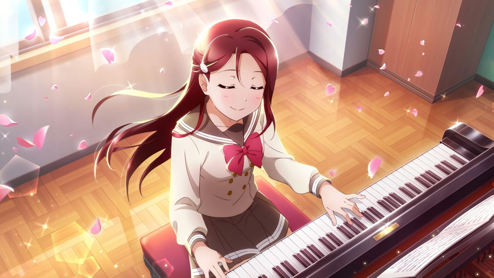 1920x1080 Desktop wallpaper piano play, love live!, anime girl, redhead, HD image, picture, background, 5034af
